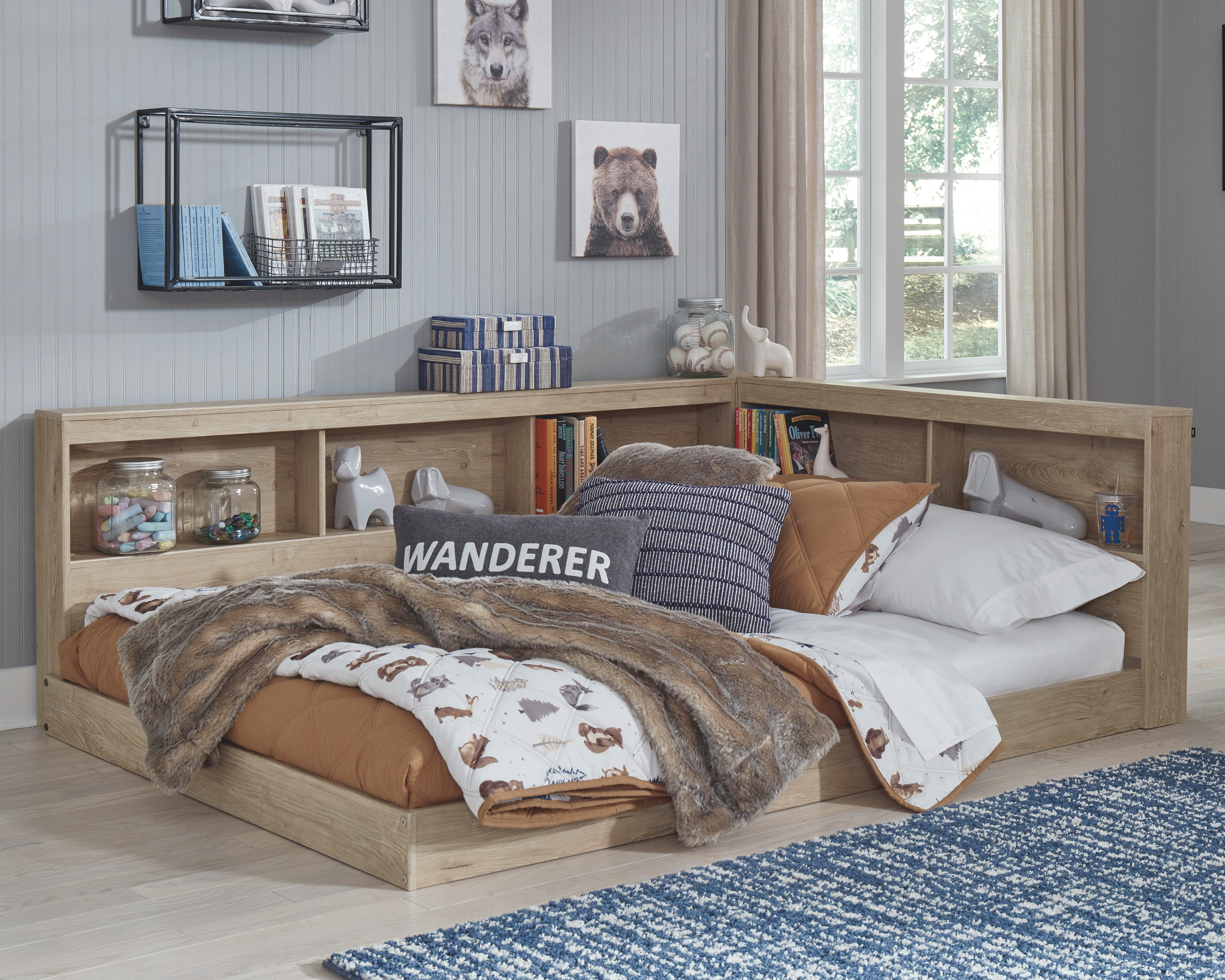 Oliah - Twin Bookcase Storage Bed - Natural