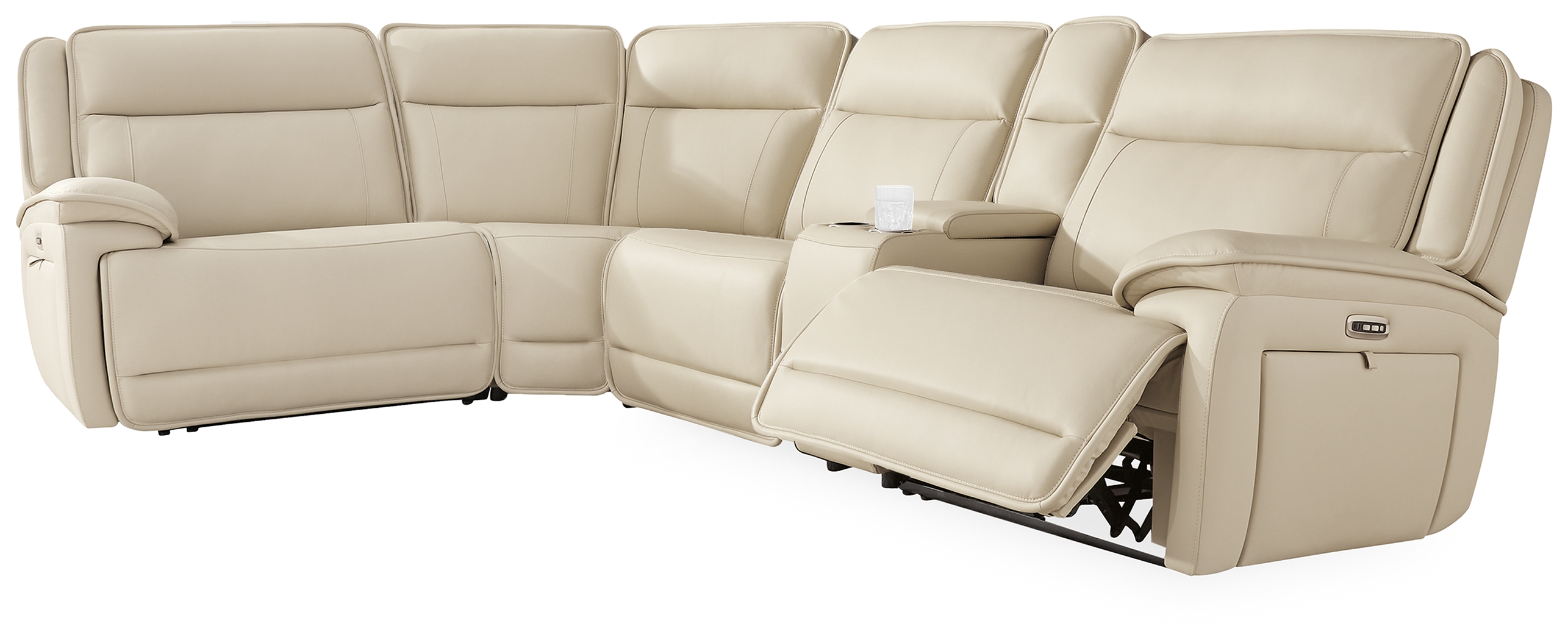 Double Deal - 5-Piece Power Reclining Sectional With Console - Almond