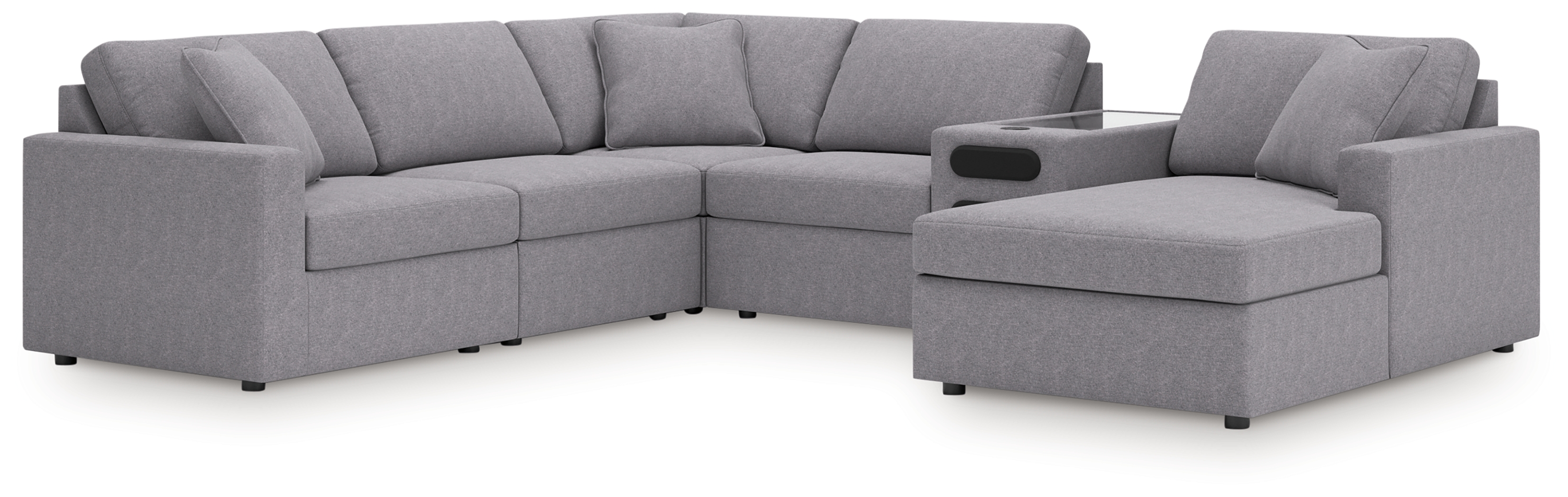 Modmax - 6-Piece Sectional With Audio System, Raf Corner Chaise And Laf Corner Chair - Granite