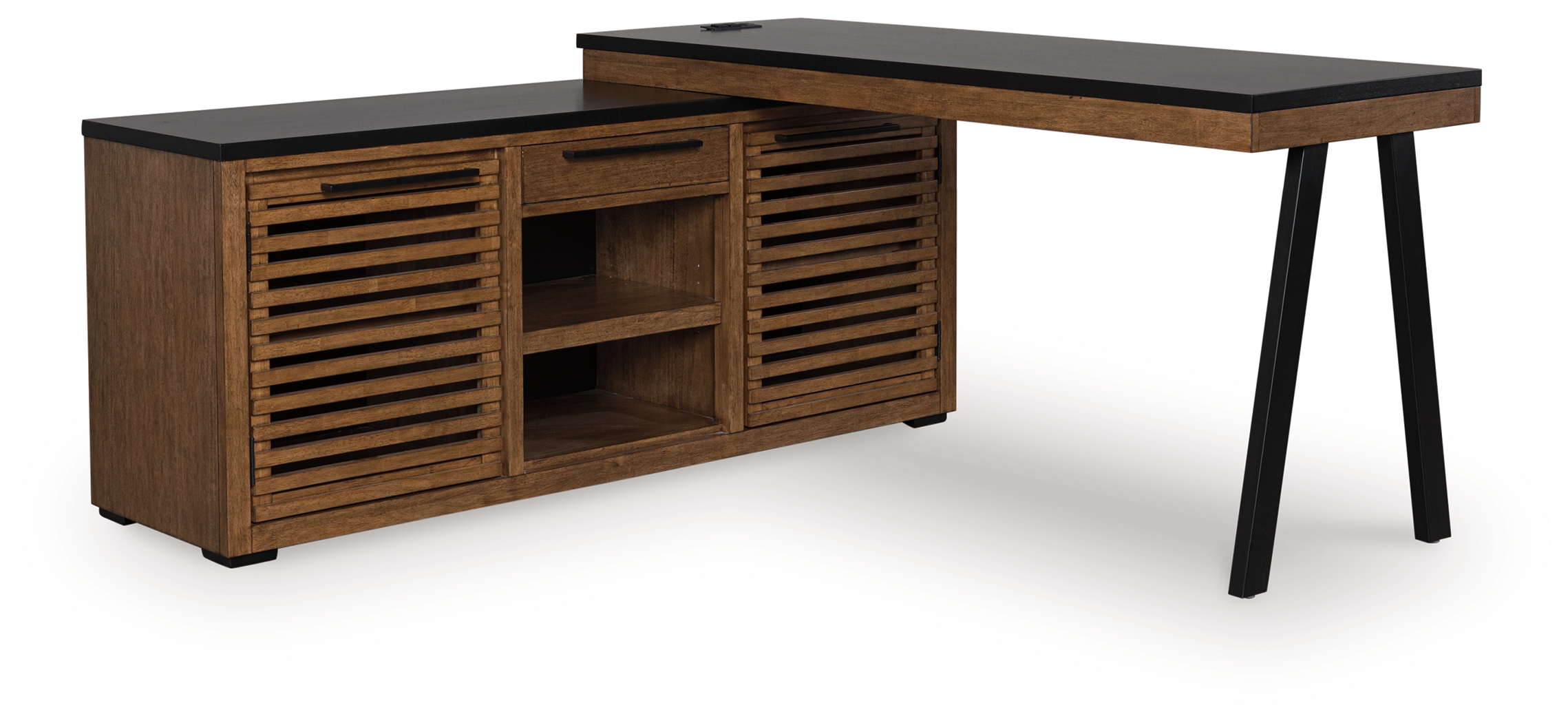 Kallari - Credenza With Desk Return - Warm Brown / Black