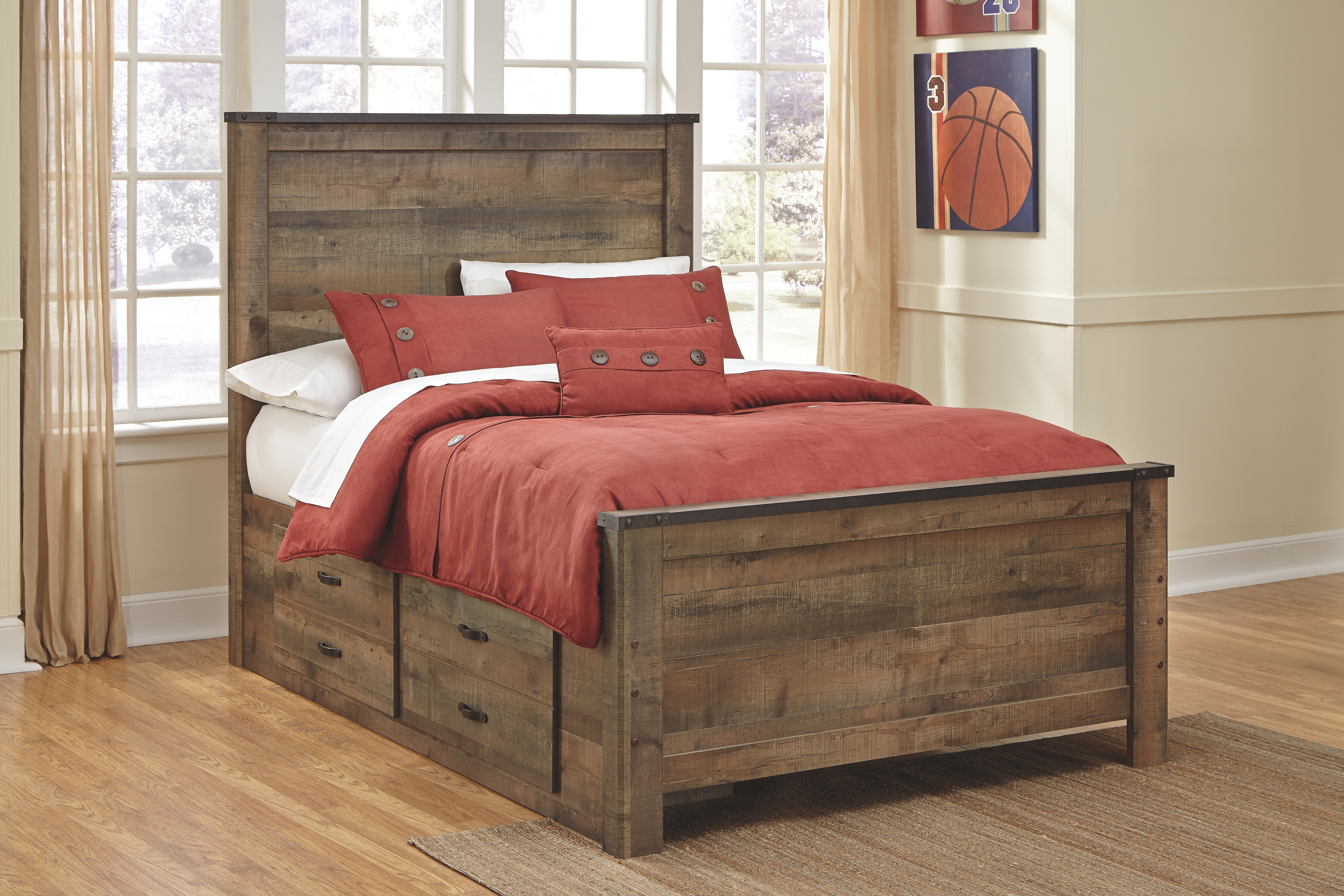 Trinell - Full Panel Bed with 2 Storage Drawers - Brown