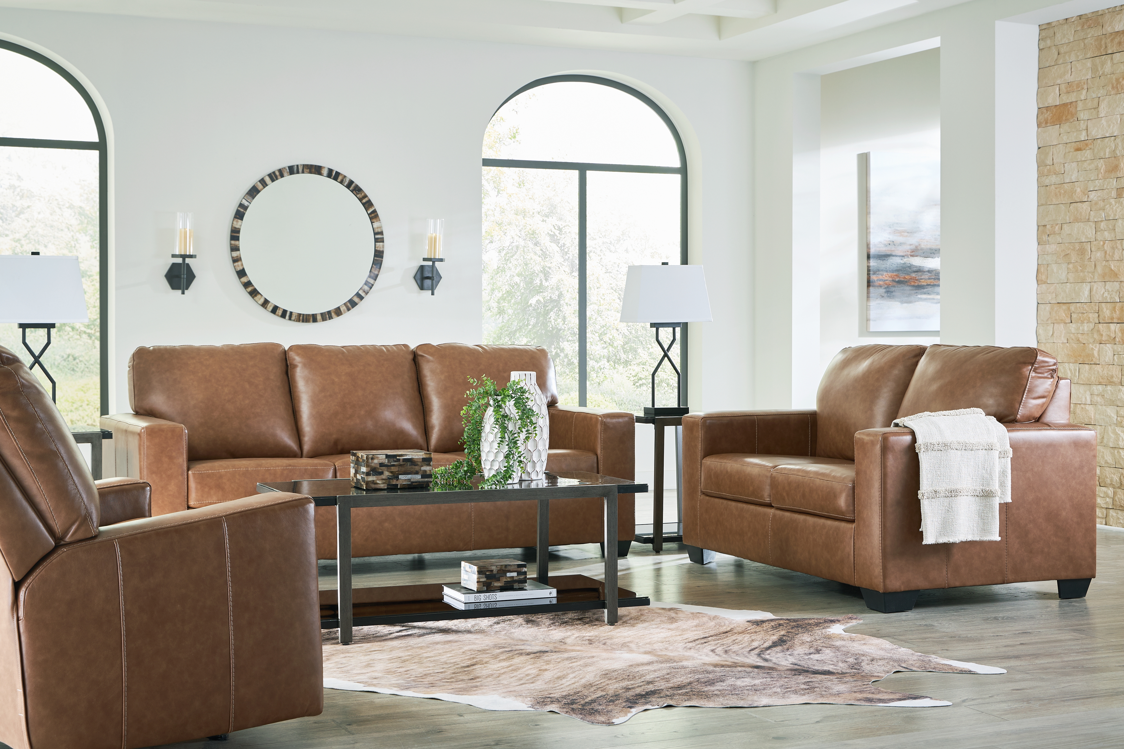 Bolsena - 3 Pc. - Sofa, Loveseat, Rocker Recliner - Caramel