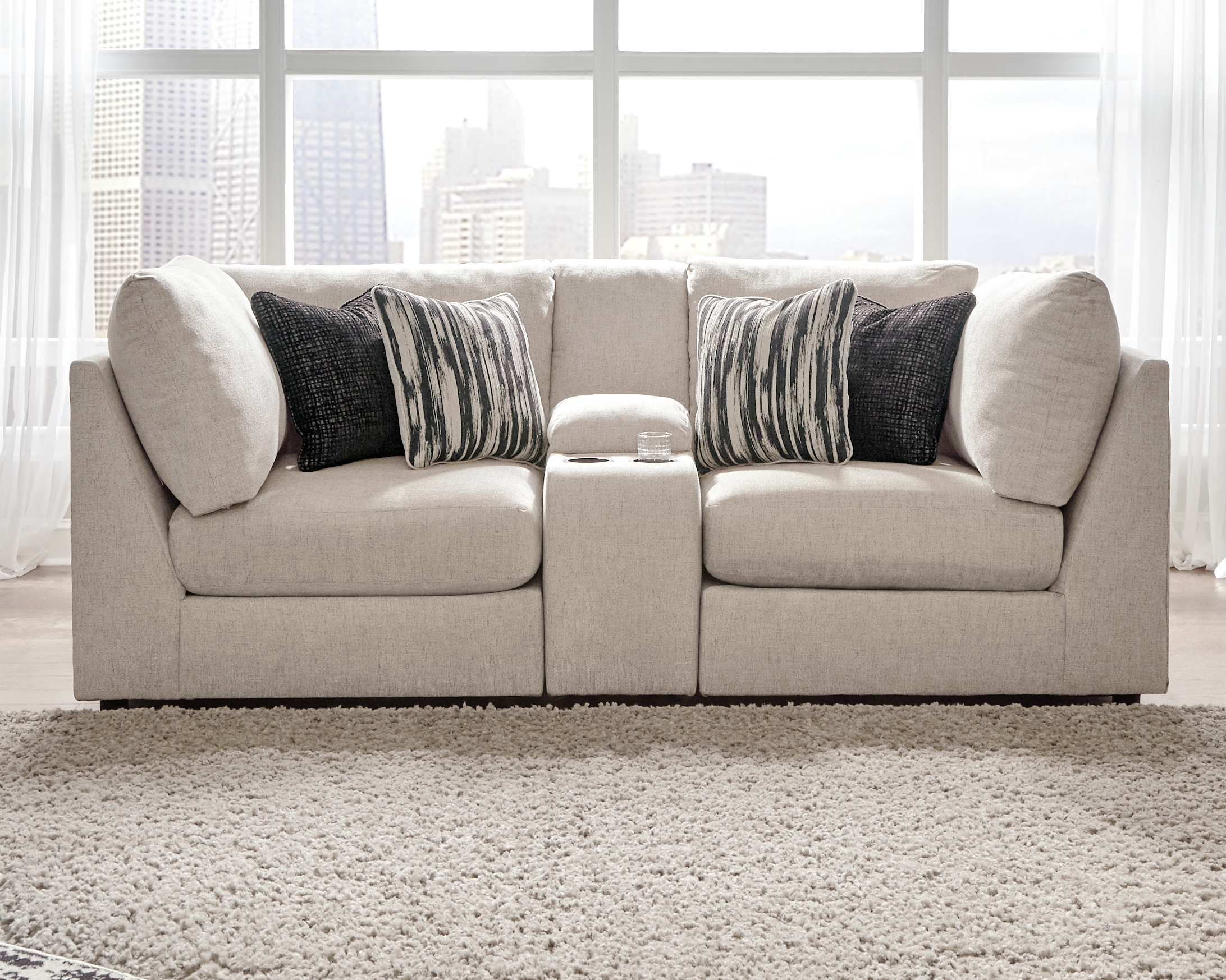 Kellway - Loveseat with Console 3 Pc Sectional - Bisque