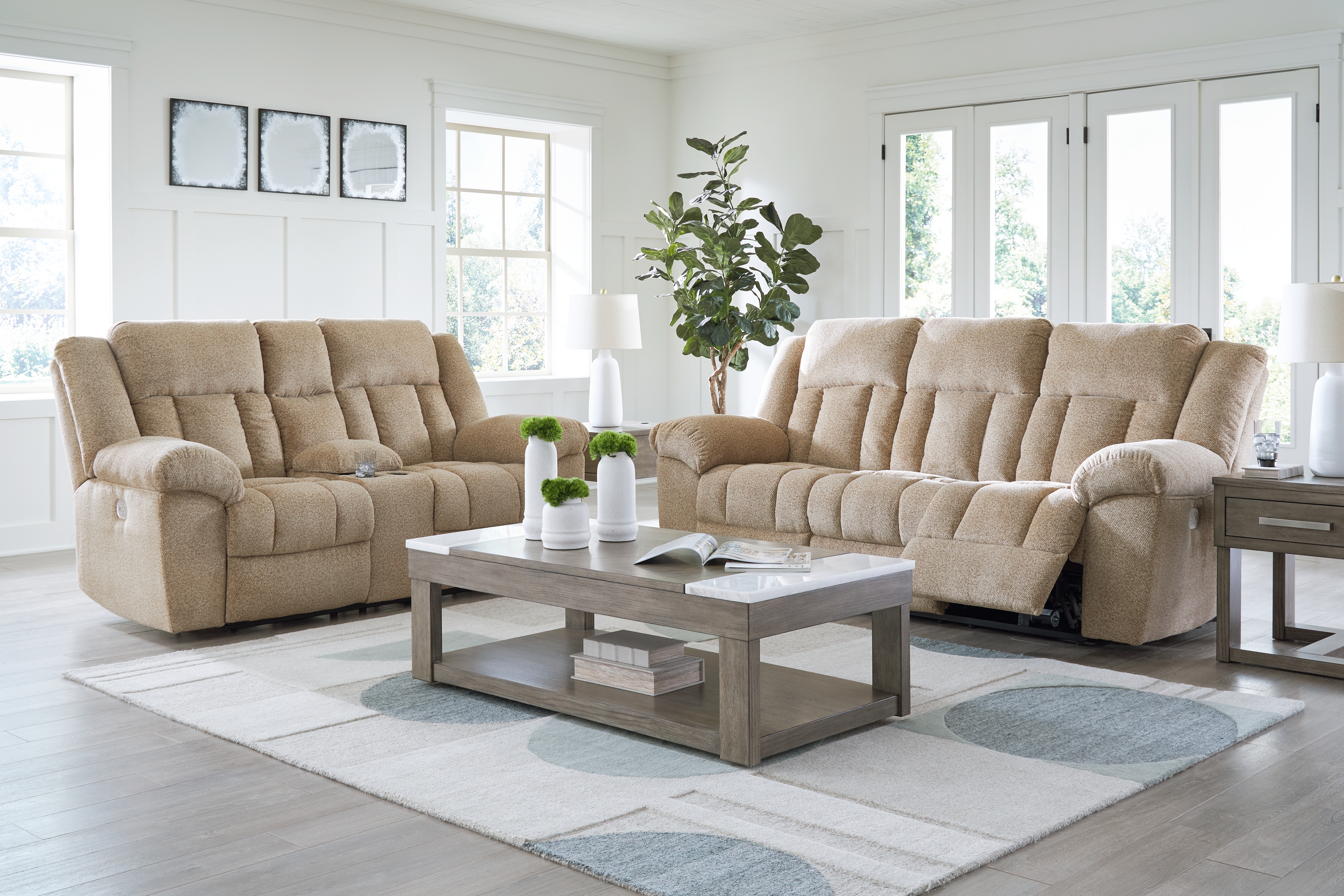 Tip-Off - 2 Pc. - Power Reclining Sofa, Power Reclining Loveseat - Wheat