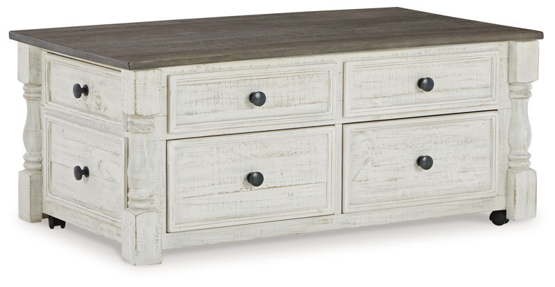 Havalance - Lift Top Cocktail Table with Storage Drawers - White / Gray