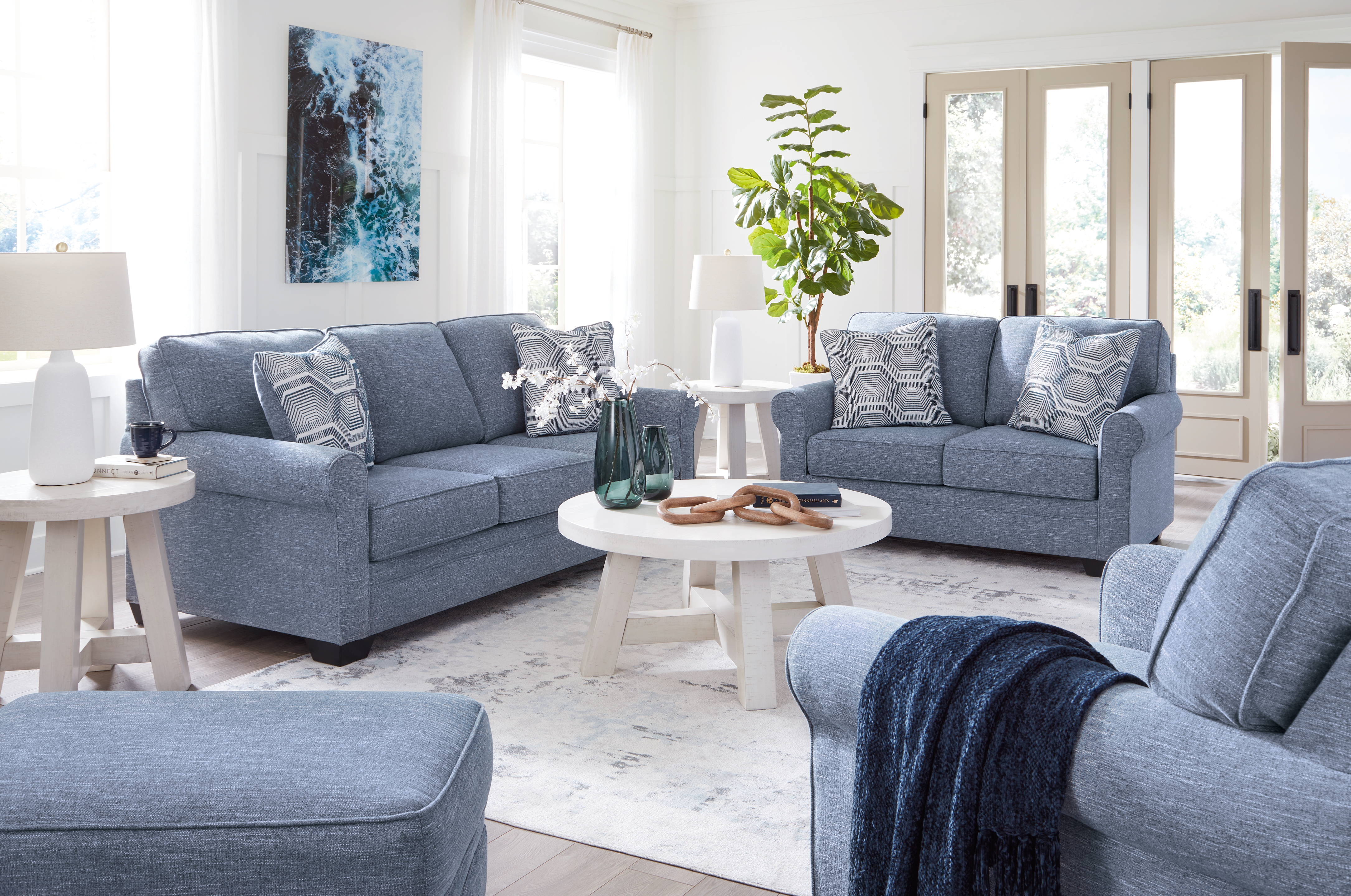 Carissa Manor - 4 Pc. - Sofa, Loveseat, Chair, Ottoman - Denim