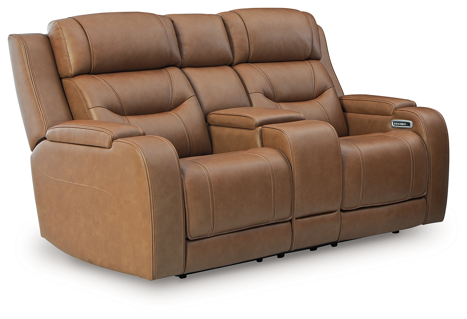 Knightington - Power Reclining Loveseat With Audio Console - Caramel