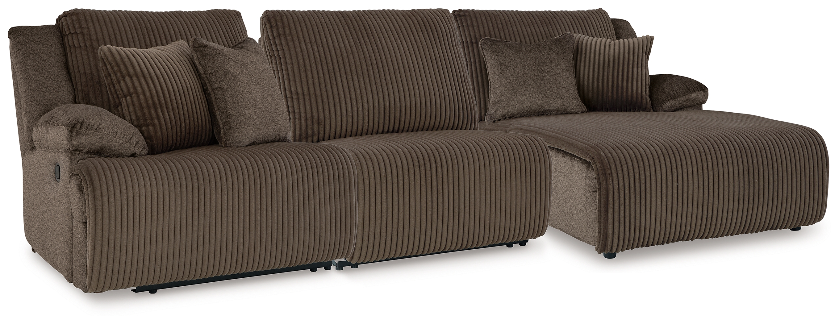 Top Tier - 3-Piece Reclining Sectional With Raf Press Back Chaise - Chocolate