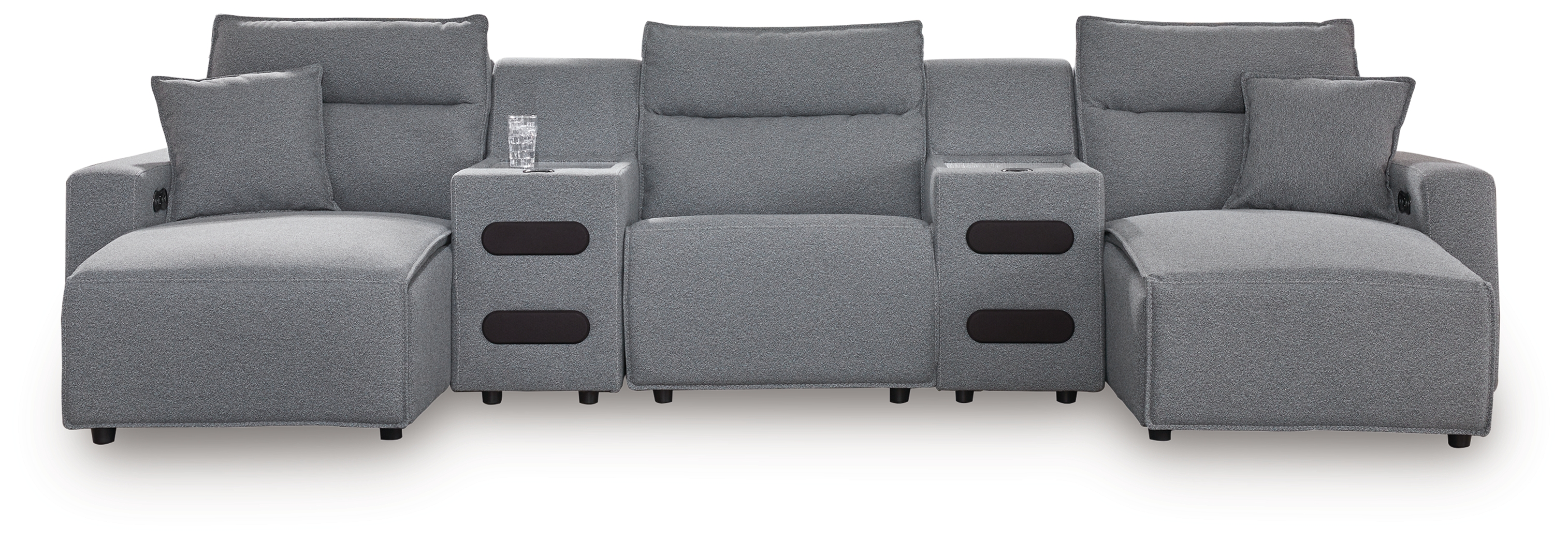 ModMax II - 5-Piece Power Reclining Sectional With Double Chaise And 2 Audio Consoles - Salt And Pepper