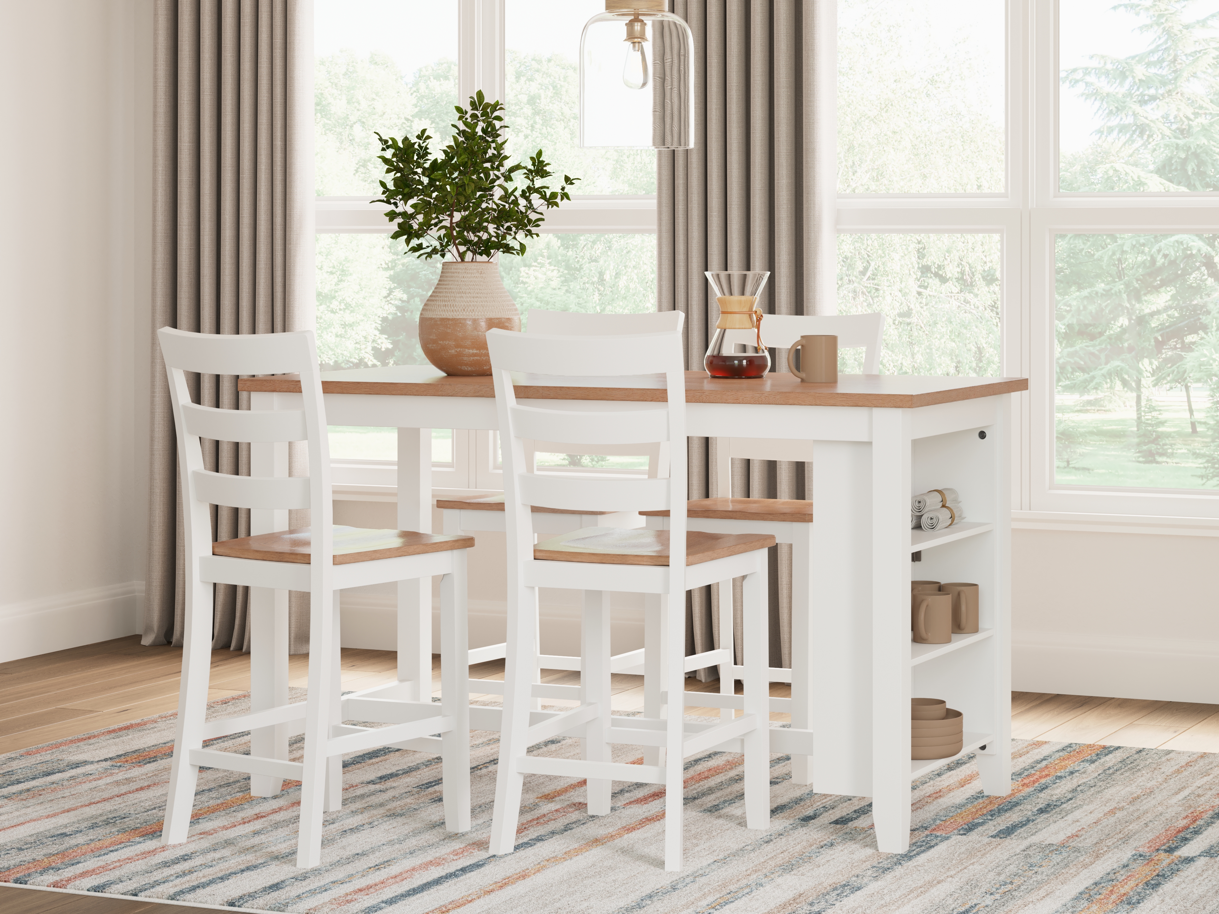 Gesthaven - 5 Pc. - Rectangular Dining Room Counter Table, 4  Barstools - Natural / White