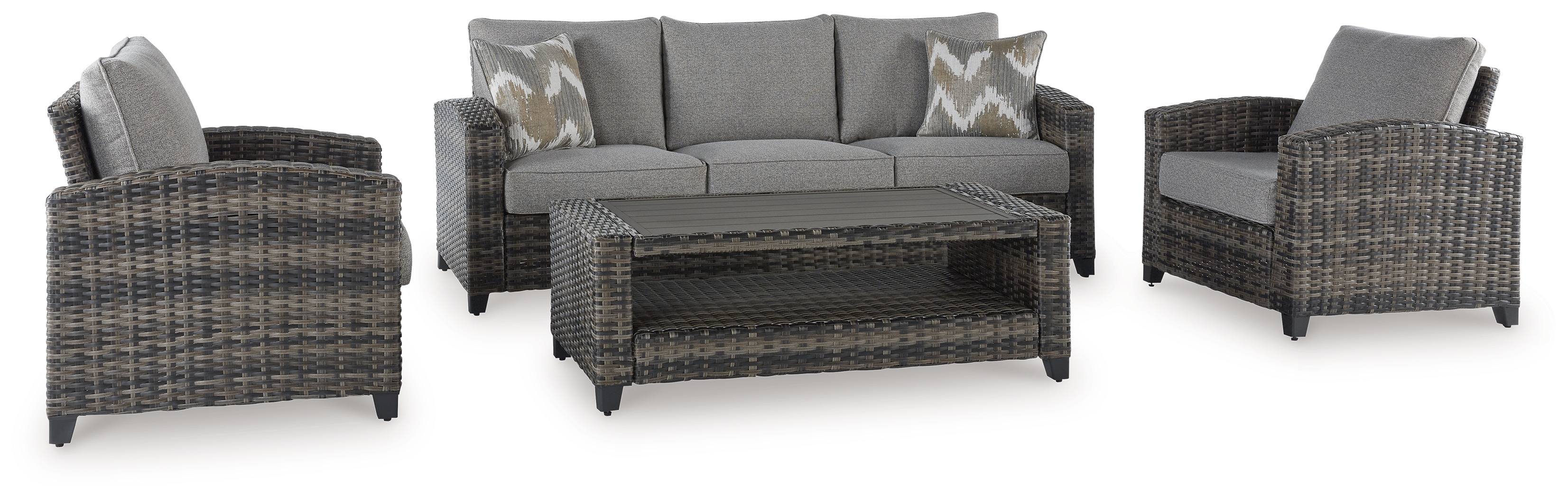 Oasis Court - Sofa, Chairs, Table Set (Set of 4) - Gray