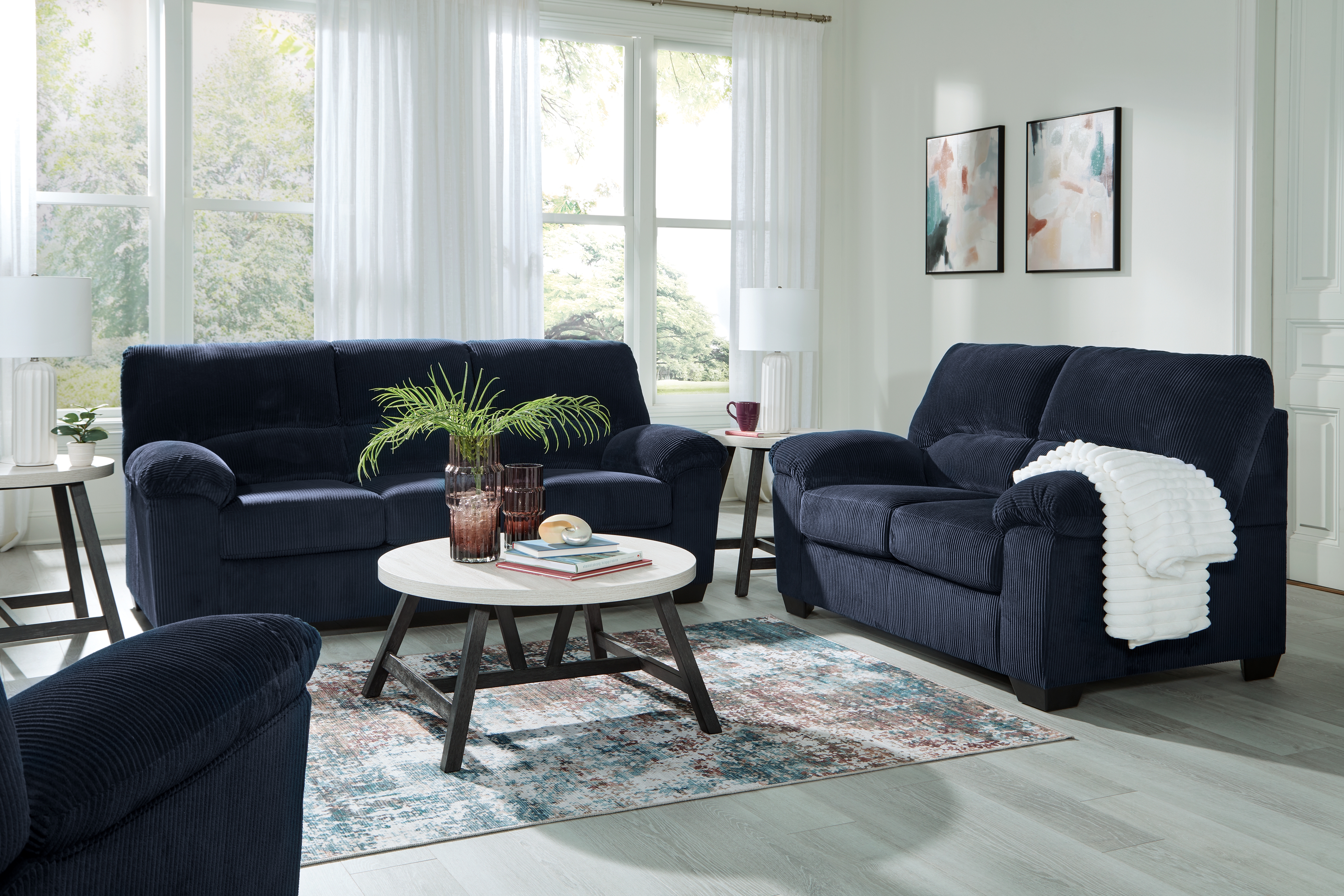 Simplejoy - 3 Pc. - Sofa, Loveseat, Rocker Recliner - Navy