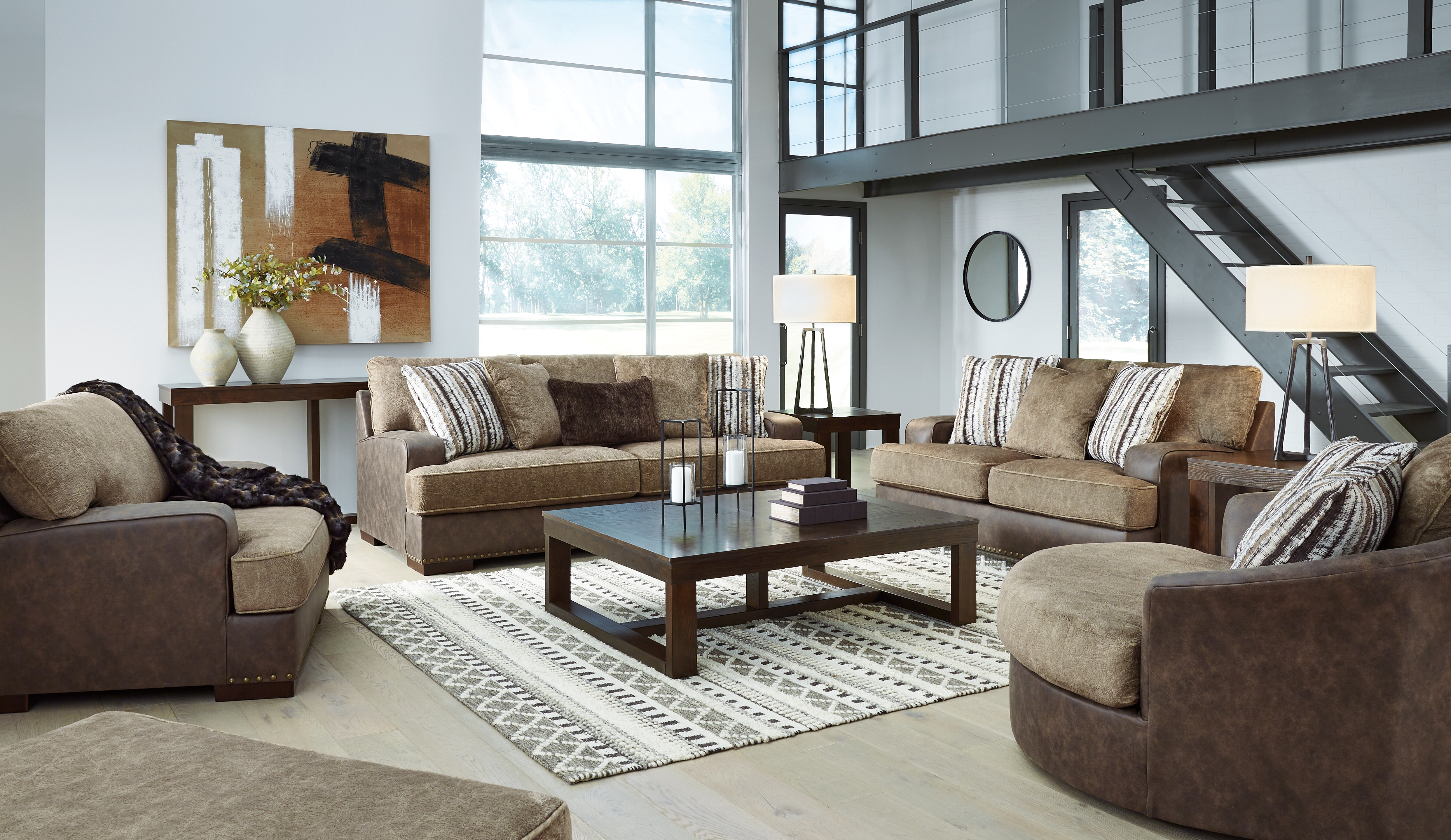 Alesbury - 5 Pc. - Sofa, Loveseat, Chair and a Half, Accent Chair, Ottoman - Chocolate