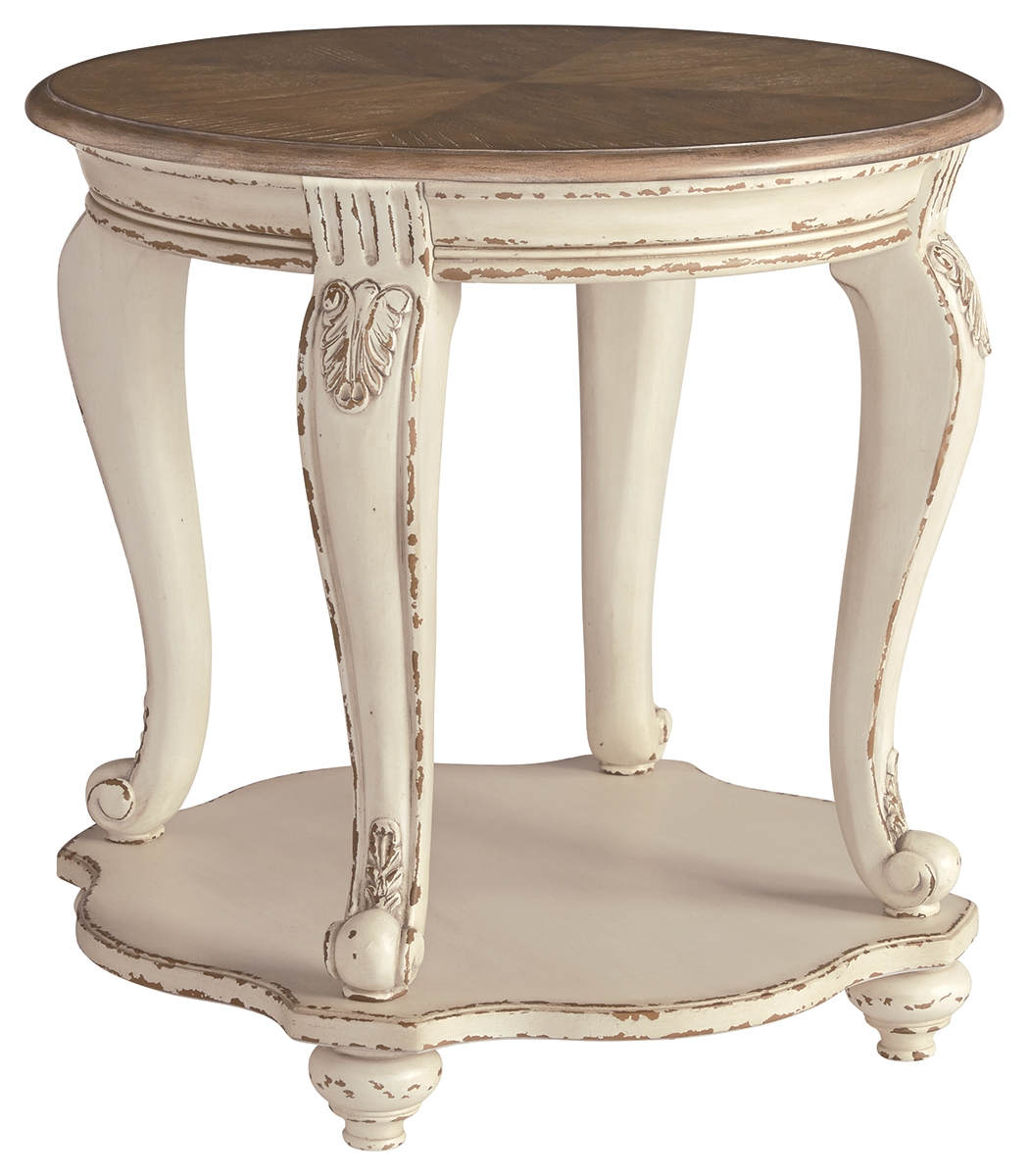 Realyn - Round End Table - White / Brown