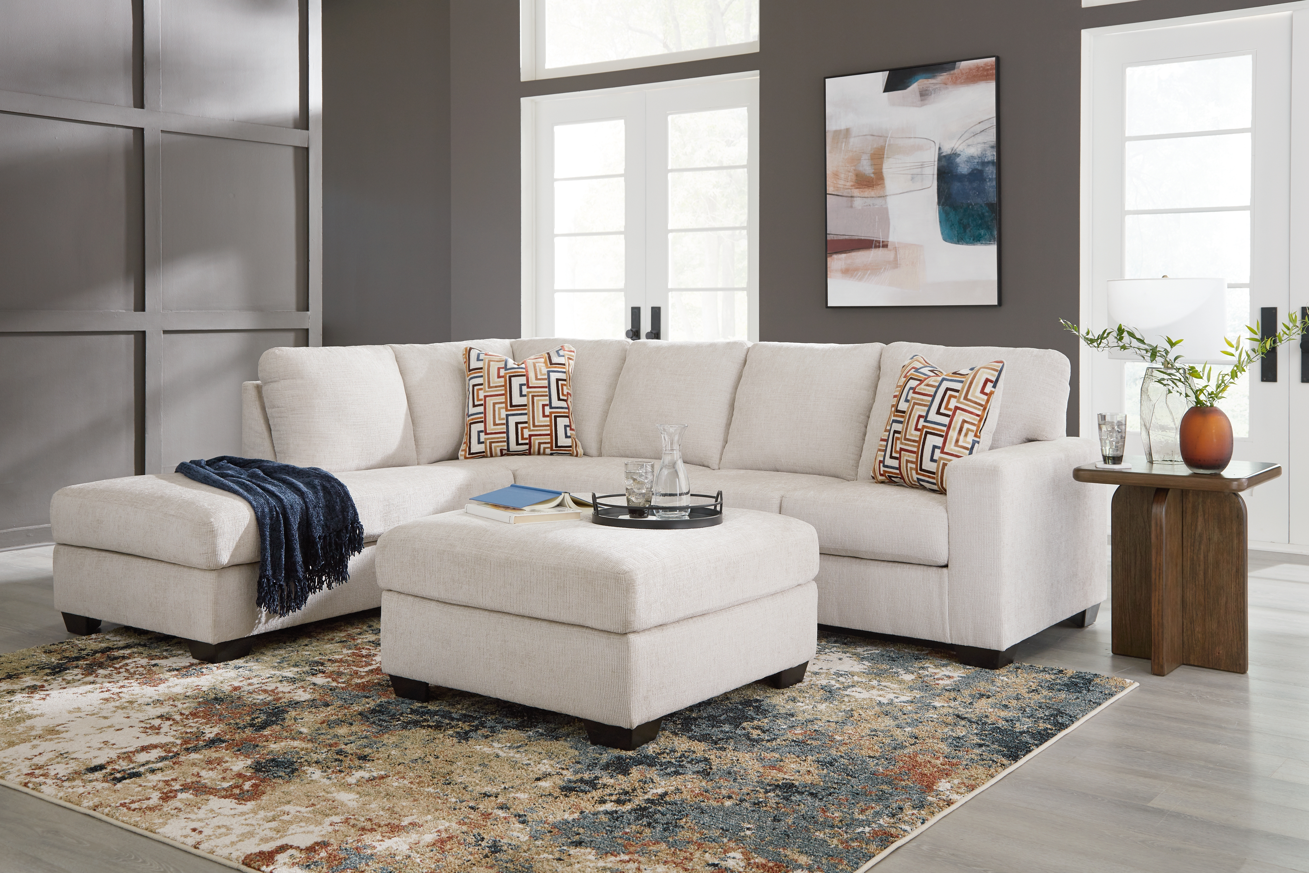Aviemore - 3 Pc. - 2-Piece Sectional With Laf Corner Chaise, Ottoman - Stone