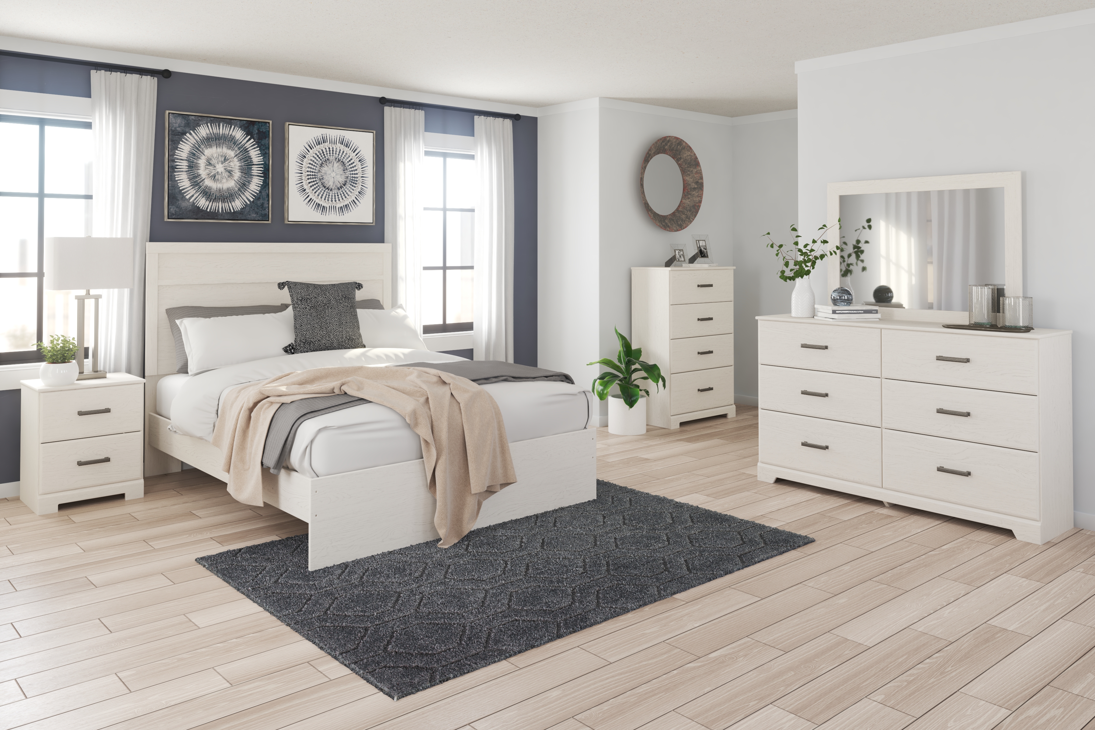 Stelsie - 5 Pc. - Dresser, Mirror, Chest, King Panel Bed - White