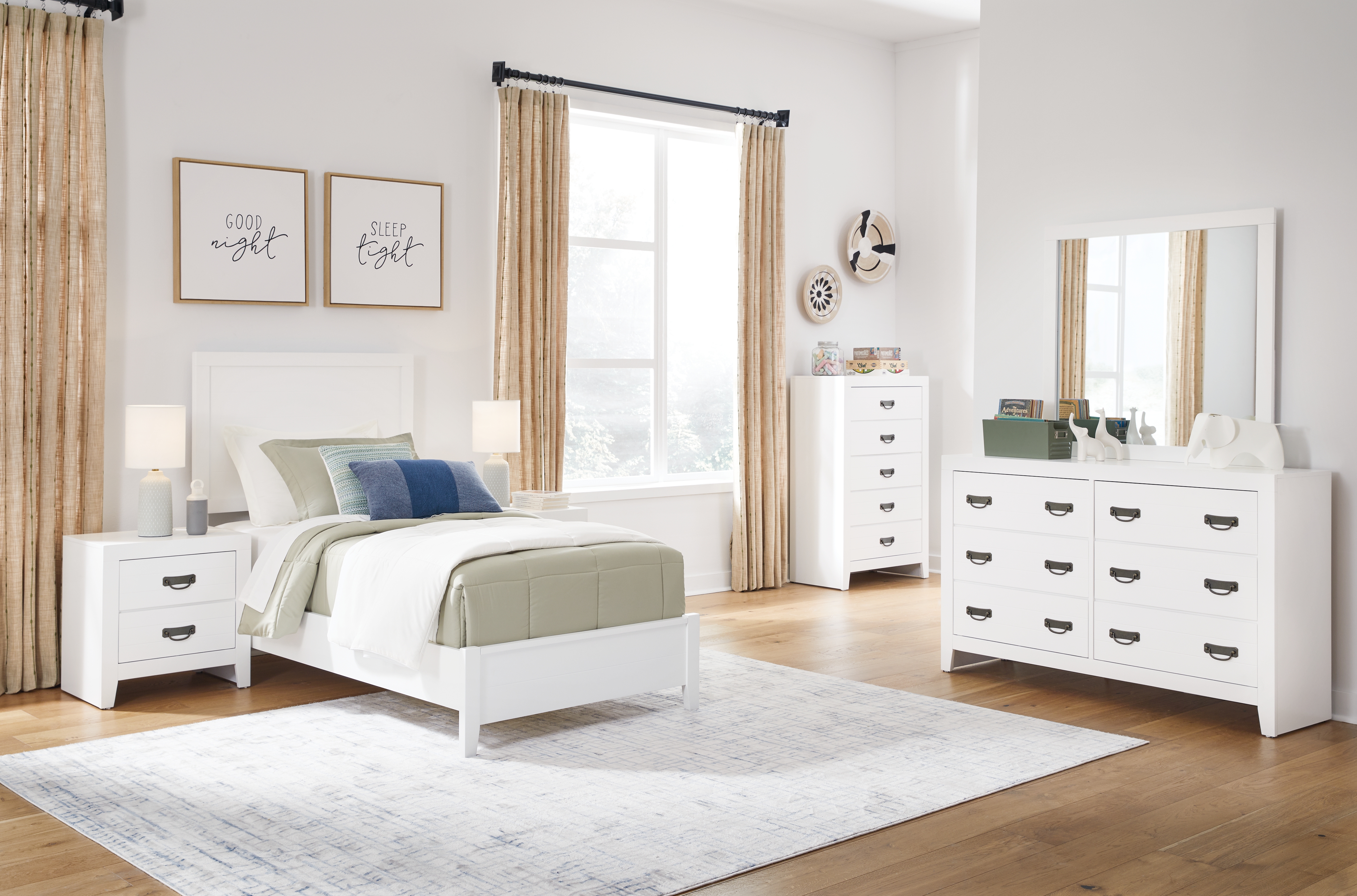 Binterglen - 4 Pc. - Dresser, Mirror, Twin Panel Bed - White