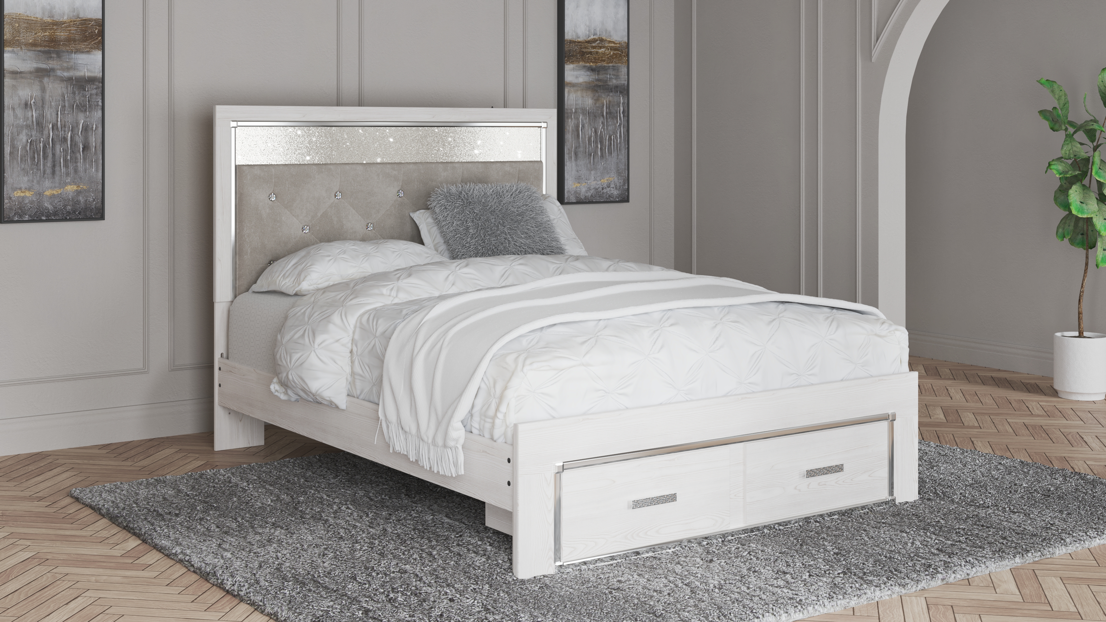 Altyra - Queen Panel Bed with Footboard Storage - White