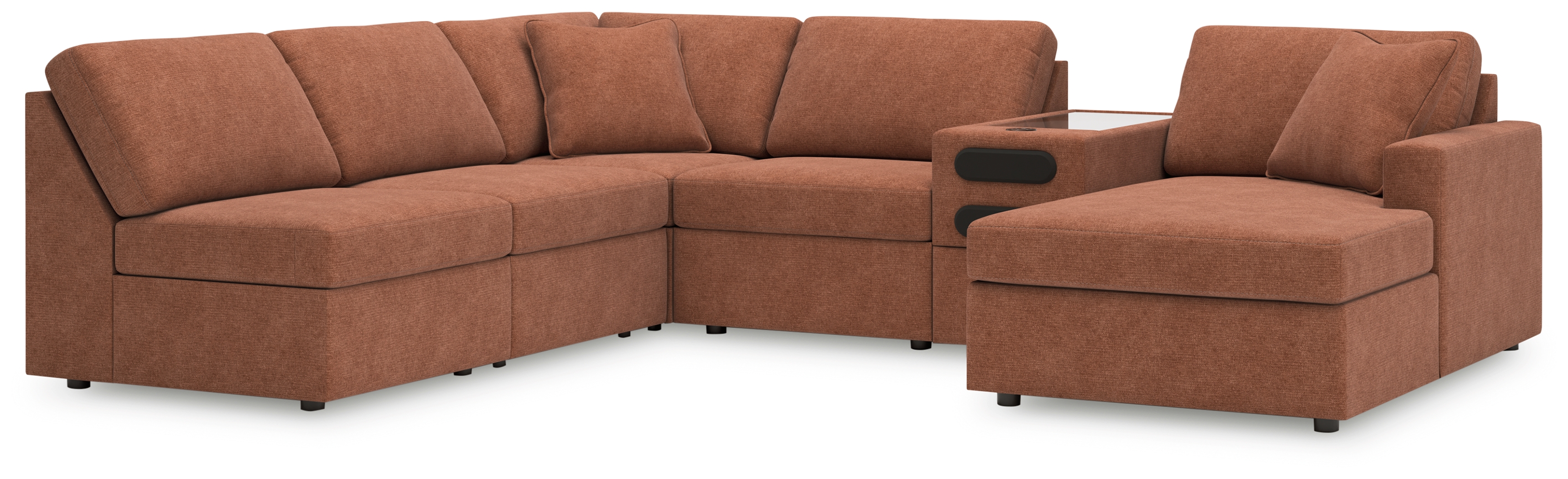Modmax - 6-Piece Sectional With Raf Corner Chaise And Audio System Console - Spice