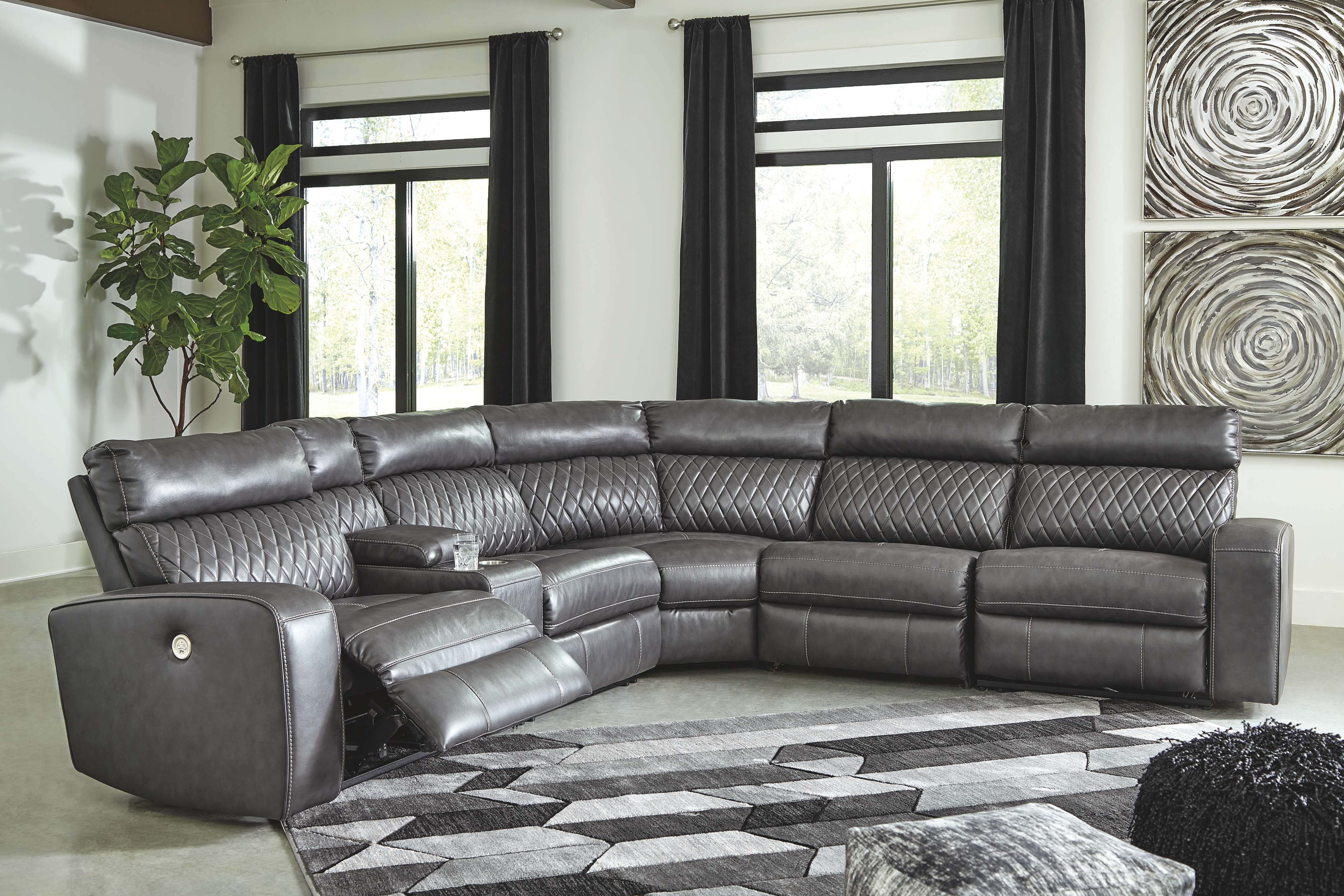 Samperstone - Zero Wall Recliners with Console 6 Pc Sectional - Gray