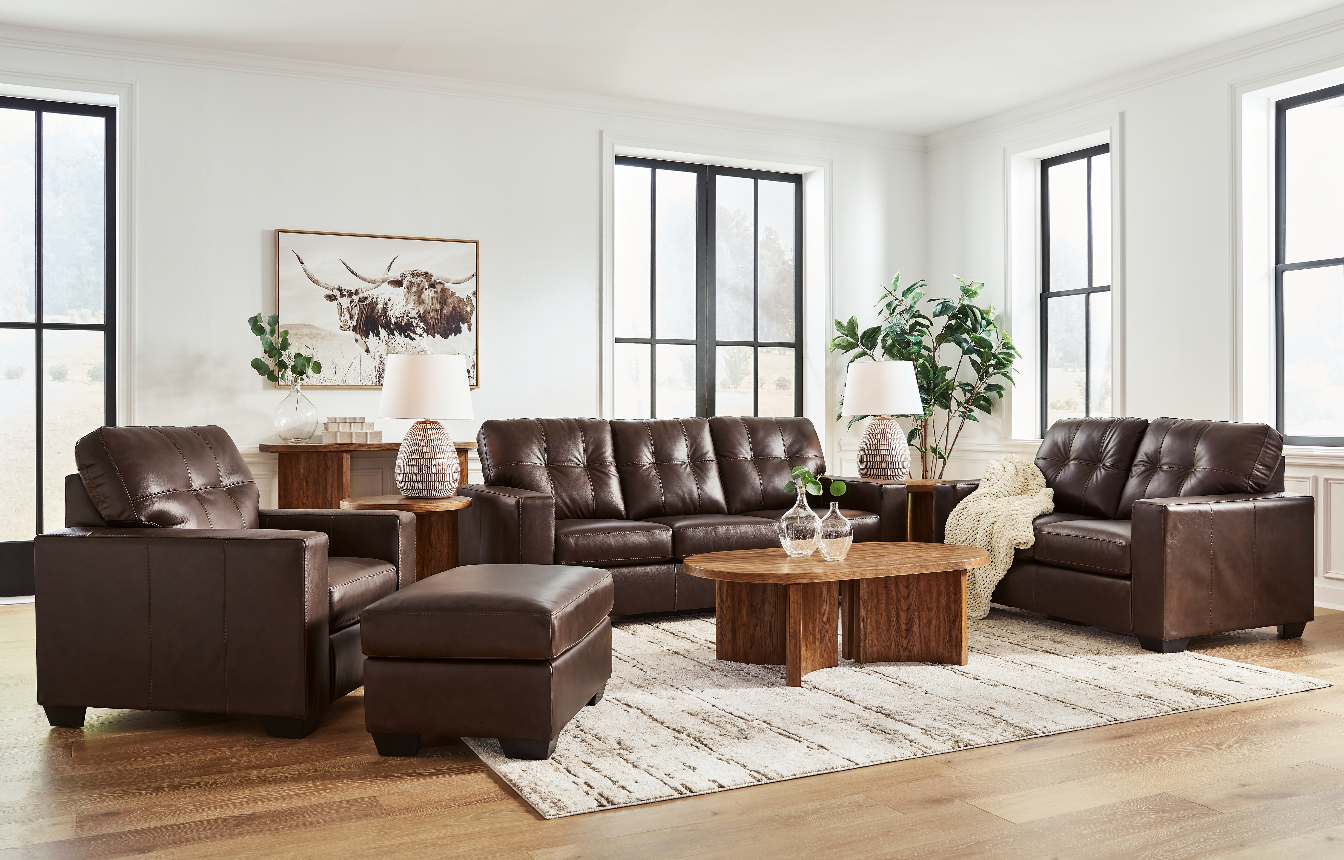 Santorine - 4 Pc. - Sofa, Loveseat, Chair, Ottoman - Dark Brown