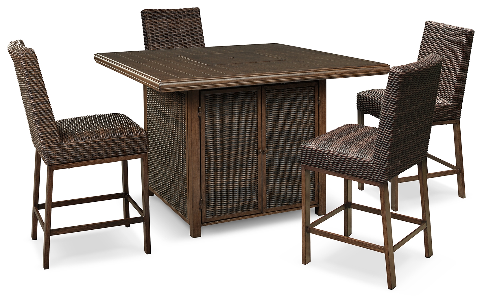 Paradise Trail - 5 Pc. - Outdoor Counter Height Dining Table With 4 Barstools - Medium Brown