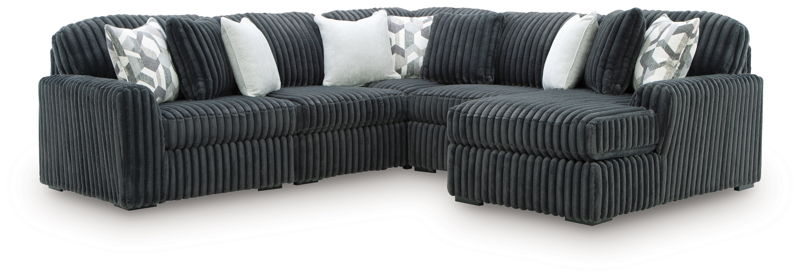 Midnight-Madness - 5-Piece Sectional With RAF Corner Chaise - Gunmetal