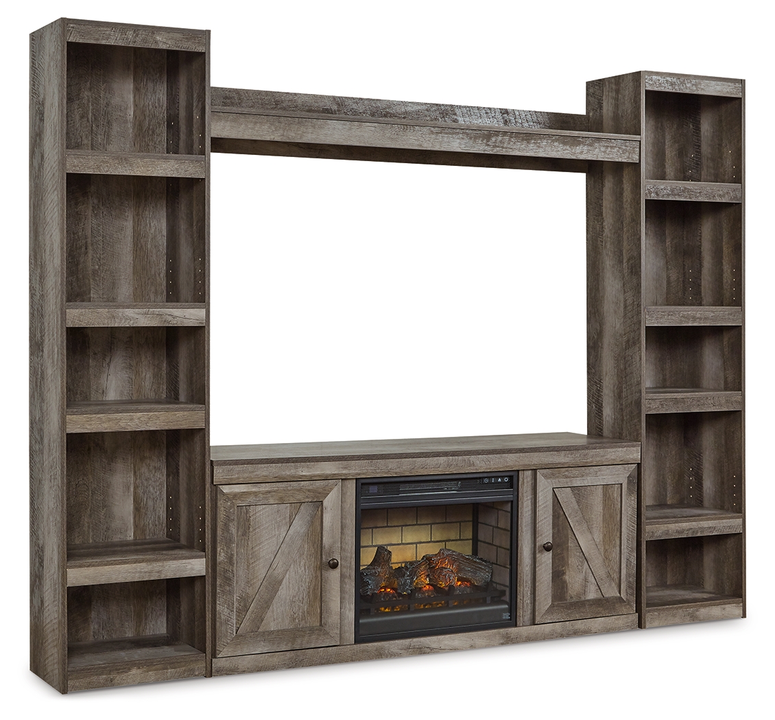 Wynnlow - 4-Piece Entertainment Center With 60" TV Stand And Faux Firebrick Fireplace Insert - Gray