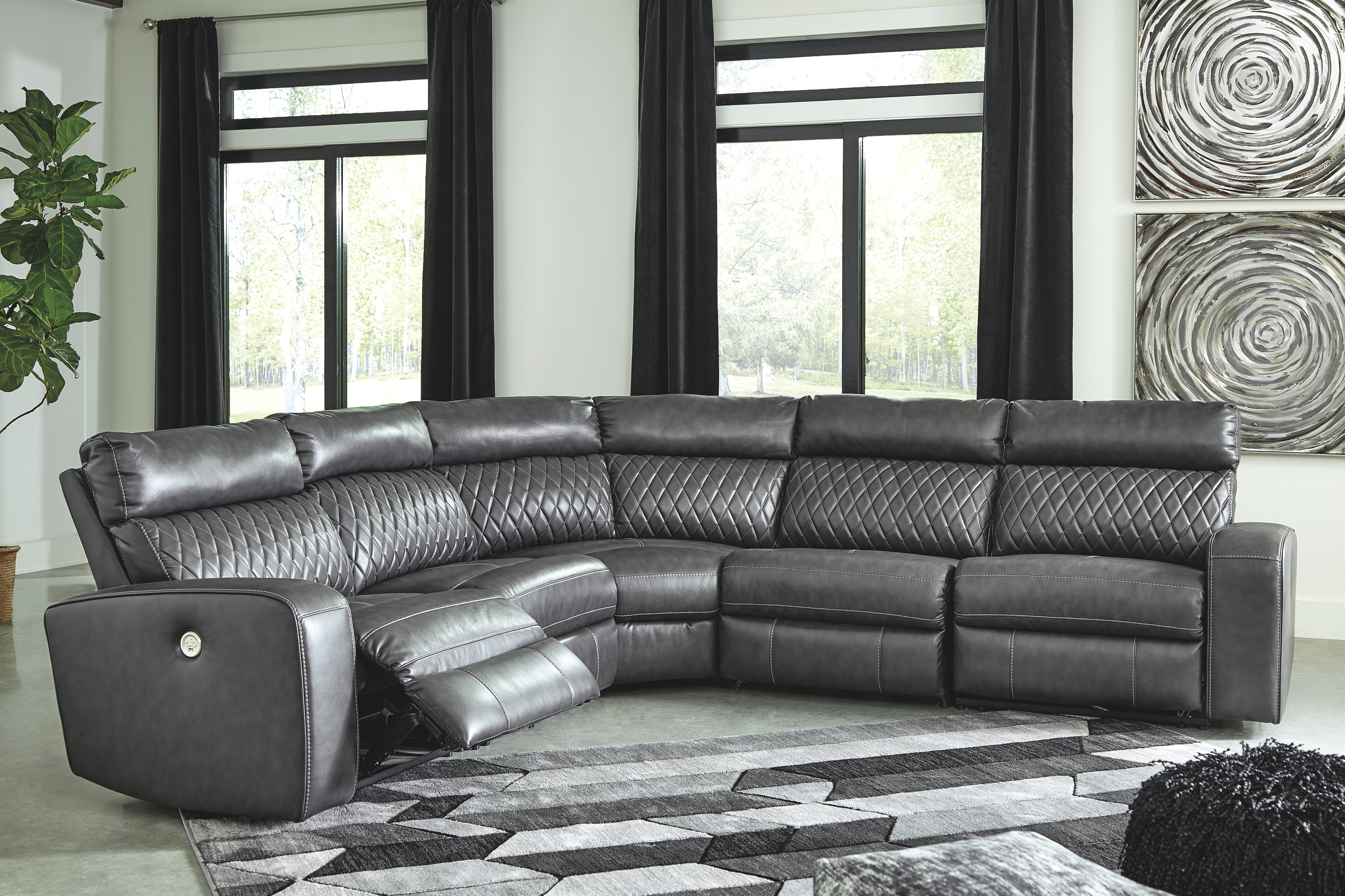 Samperstone - Zero Wall Recliners 5 Pc Sectional - Gray