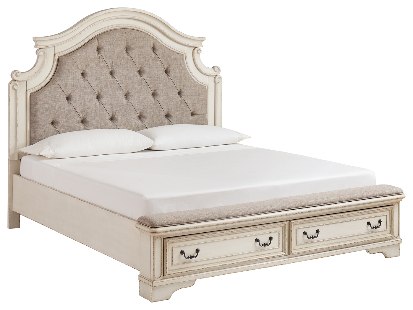 Realyn - California King Upholstered Bed - White / Brown / Beige