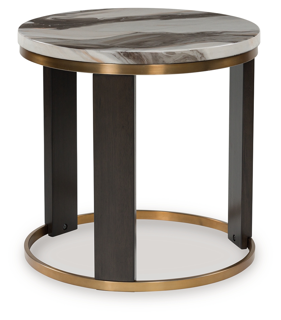 Jazmore - Round End Table - Brown / Brass Finish