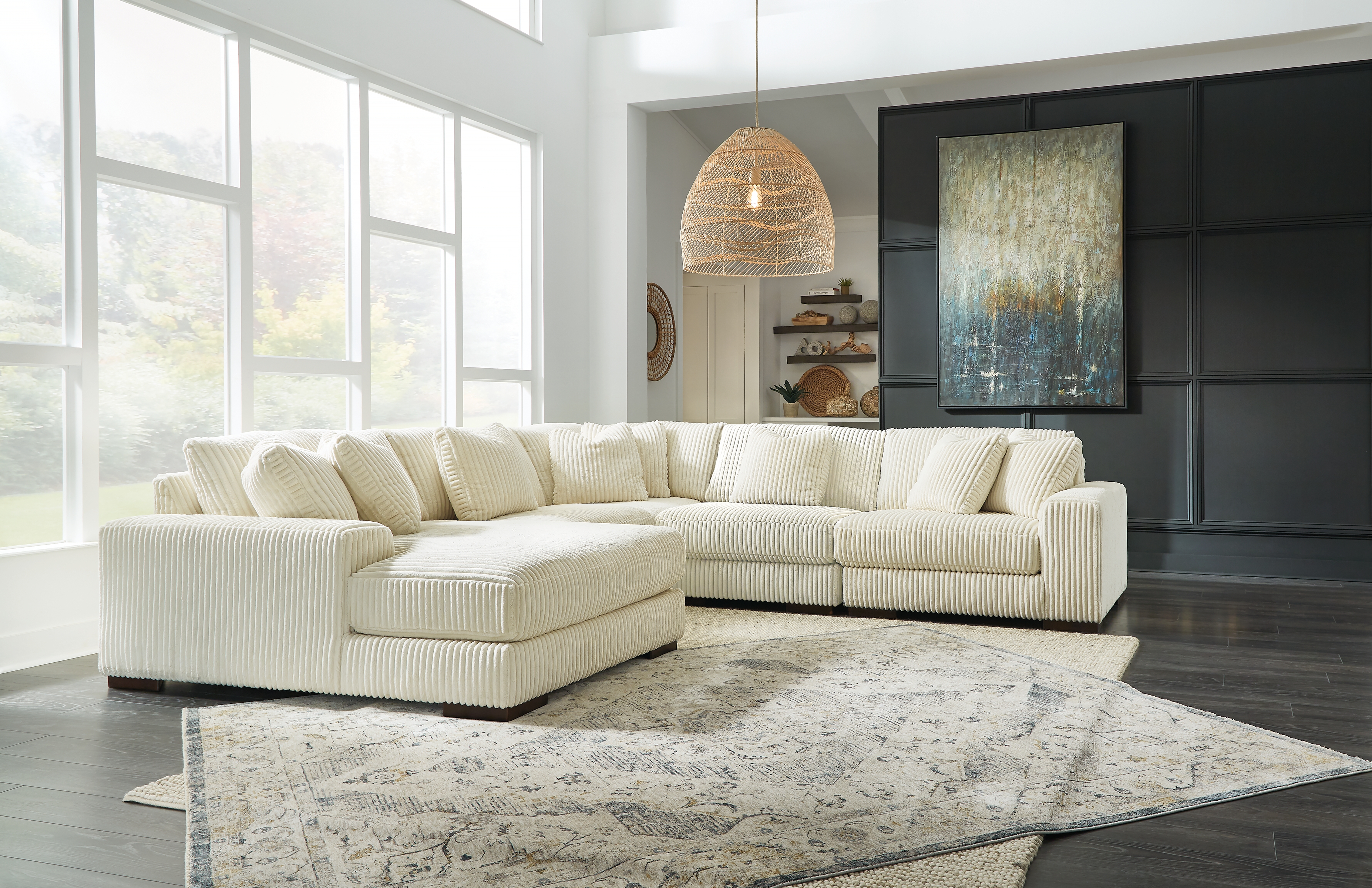 Lindyn - Left Arm Facing Corner Chaise 5 Pc Sectional - Ivory