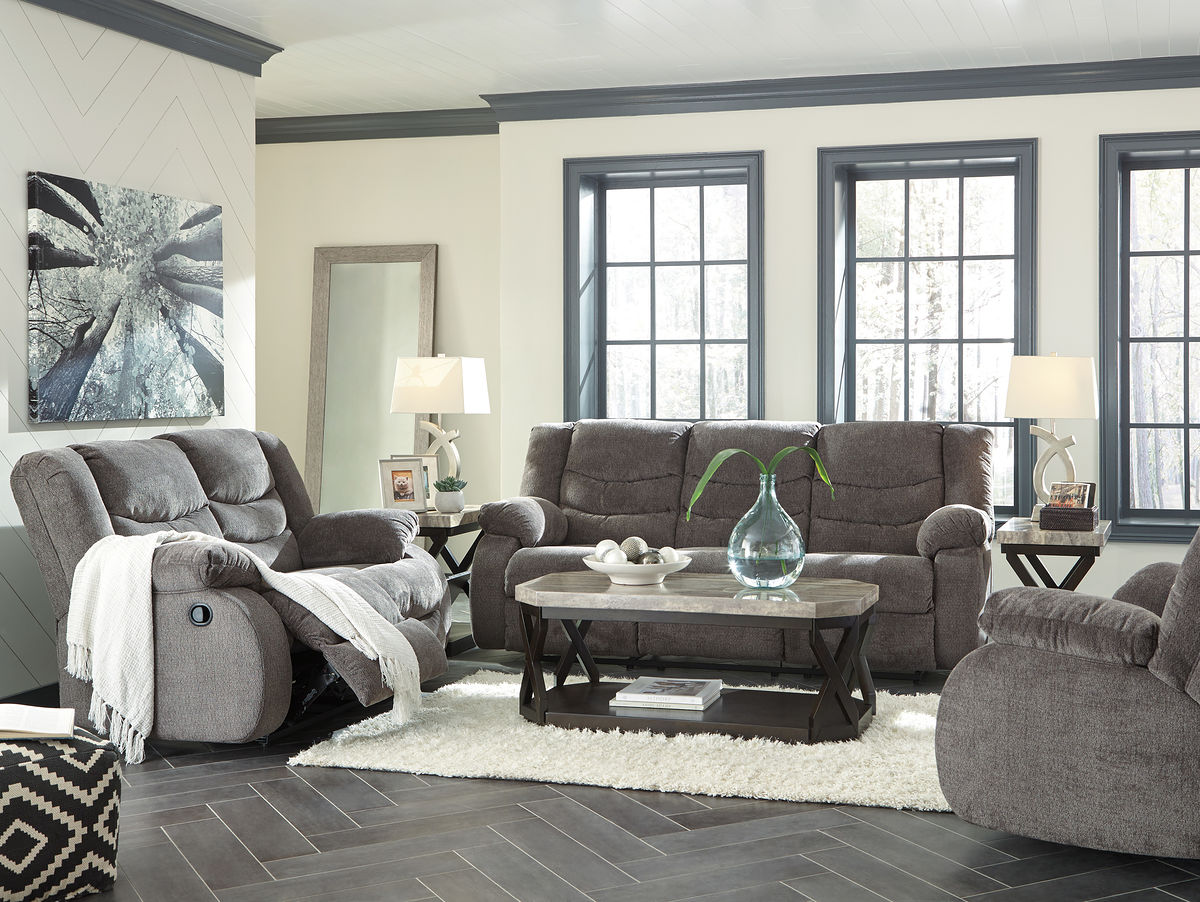 Tulen - 3 Pc. - Reclining Sofa, Loveseat, Rocker Recliner - Gray
