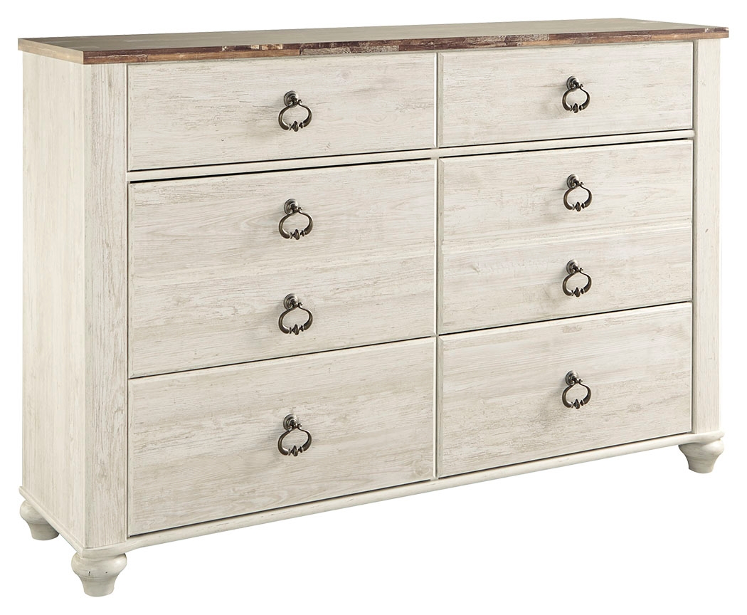 Willowton - Six Drawer Dresser - Brown / Beige / White