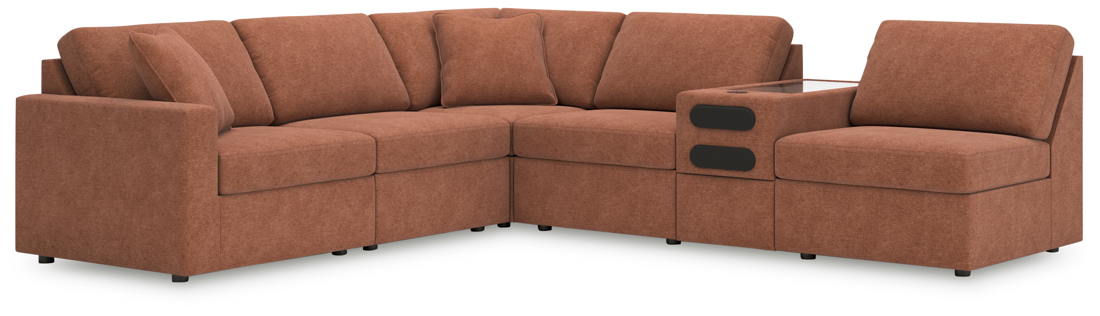 Modmax - 6-Piece Sectional With Audio System Console and 3 Armless Chairs - Spice