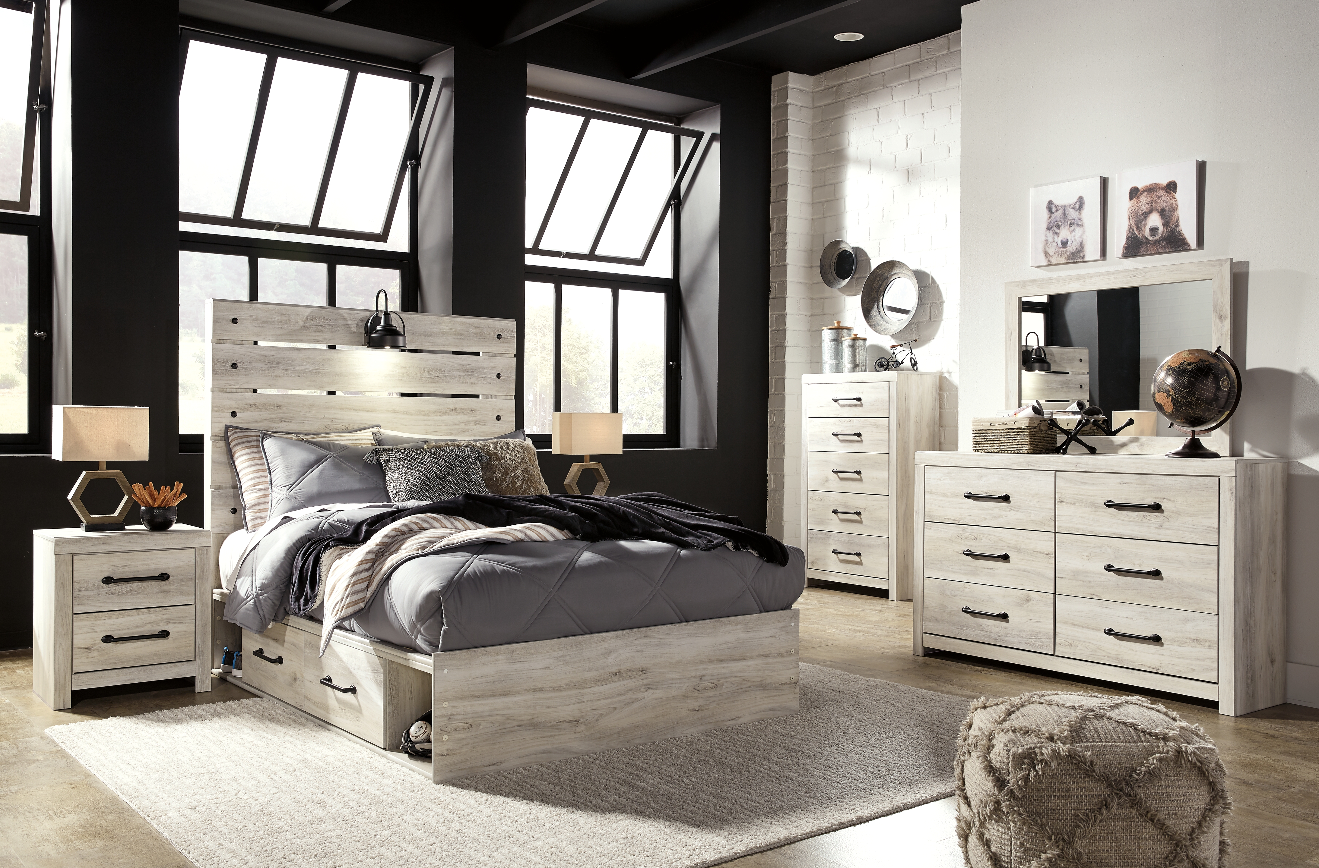 Cambeck - 8 Pc. - Dresser, Mirror, Chest, Full Panel Bed with 4 Storage Drawers - Whitewash