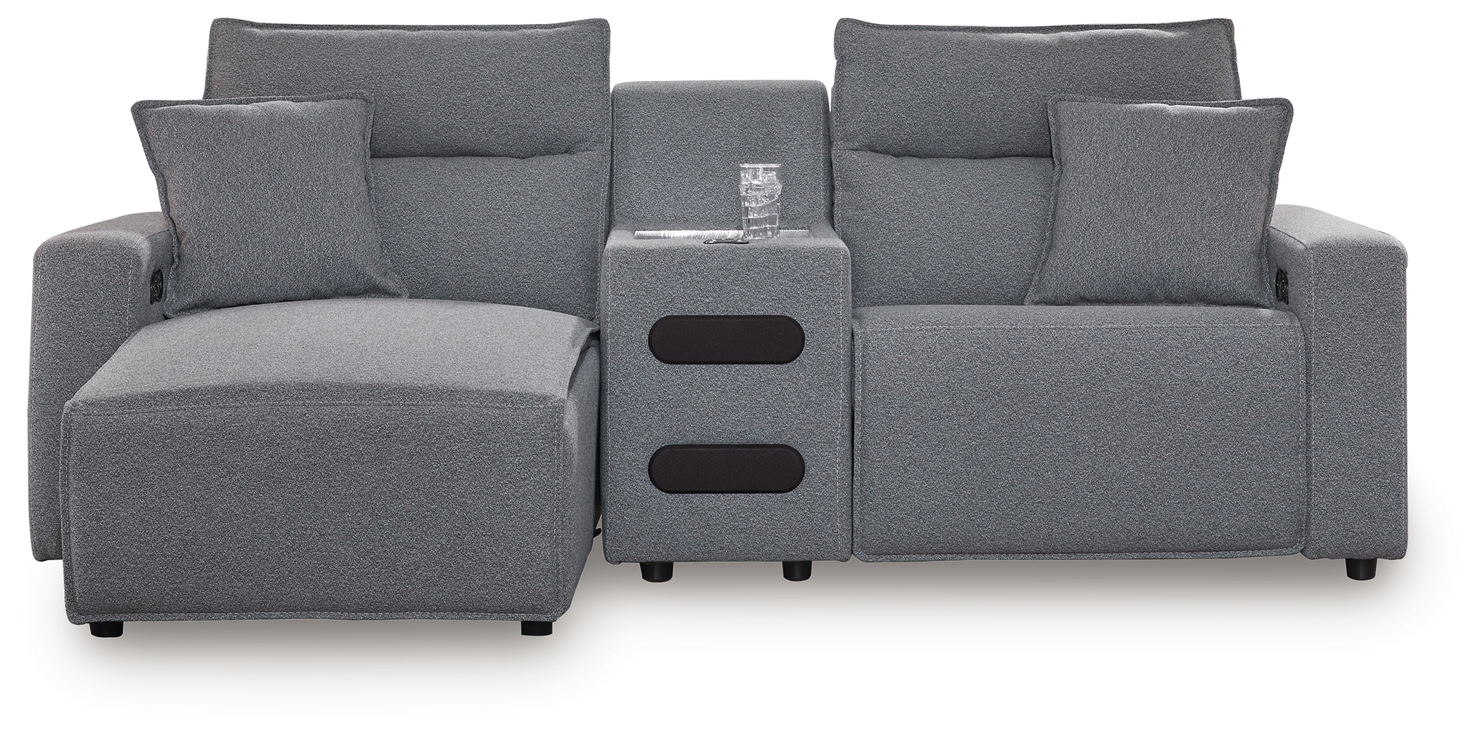 ModMax II - 3-Piece Power Reclining Sectional With LAF Chaise And Audio Console - Salt And Pepper