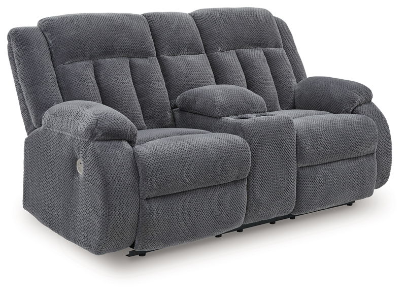 Observation - Double Reclining Power Loveseat With Console - Steel