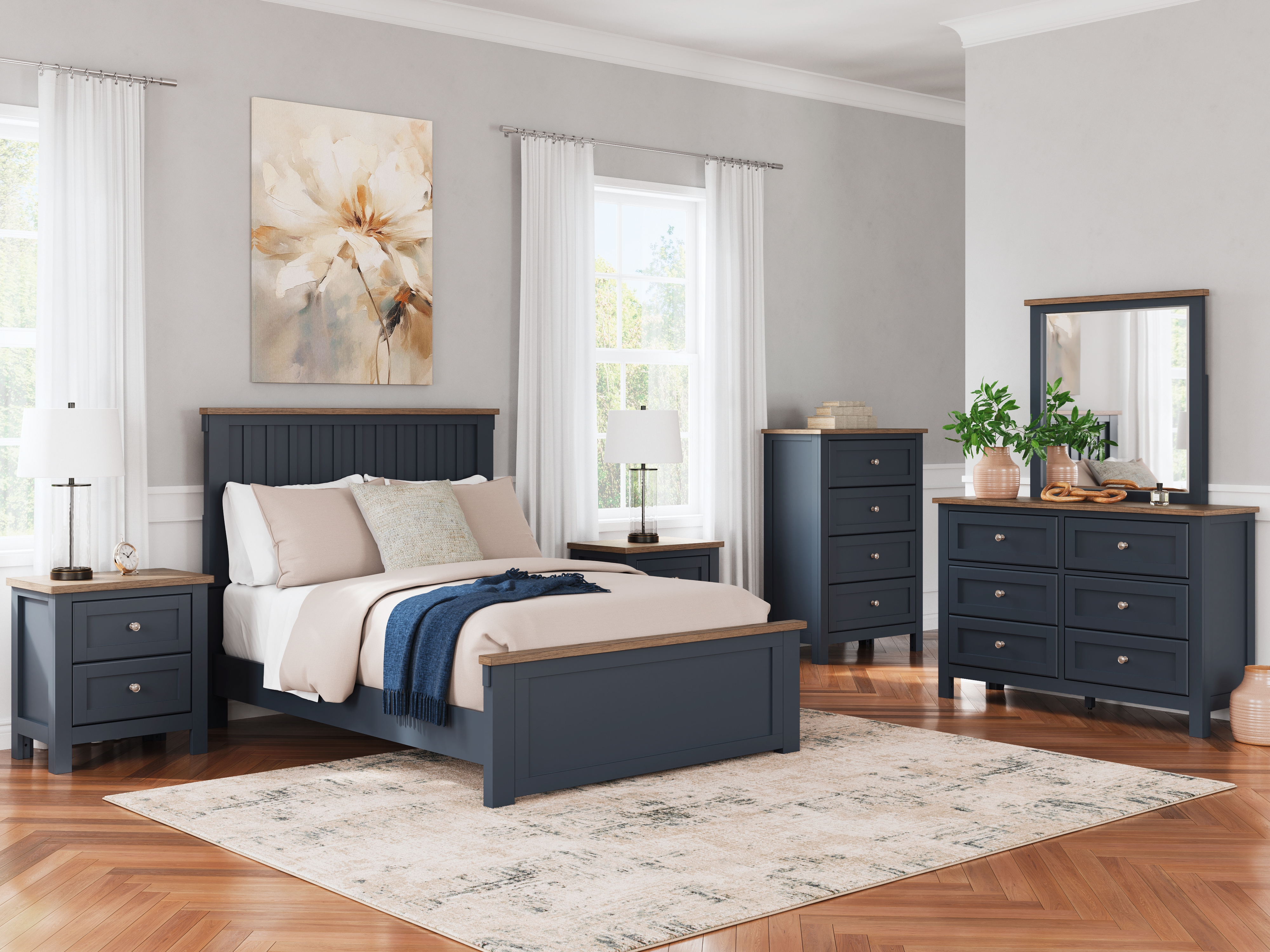 Landocken - 5 Pc. - Dresser, Mirror, Full Panel Bed - Brown / Blue