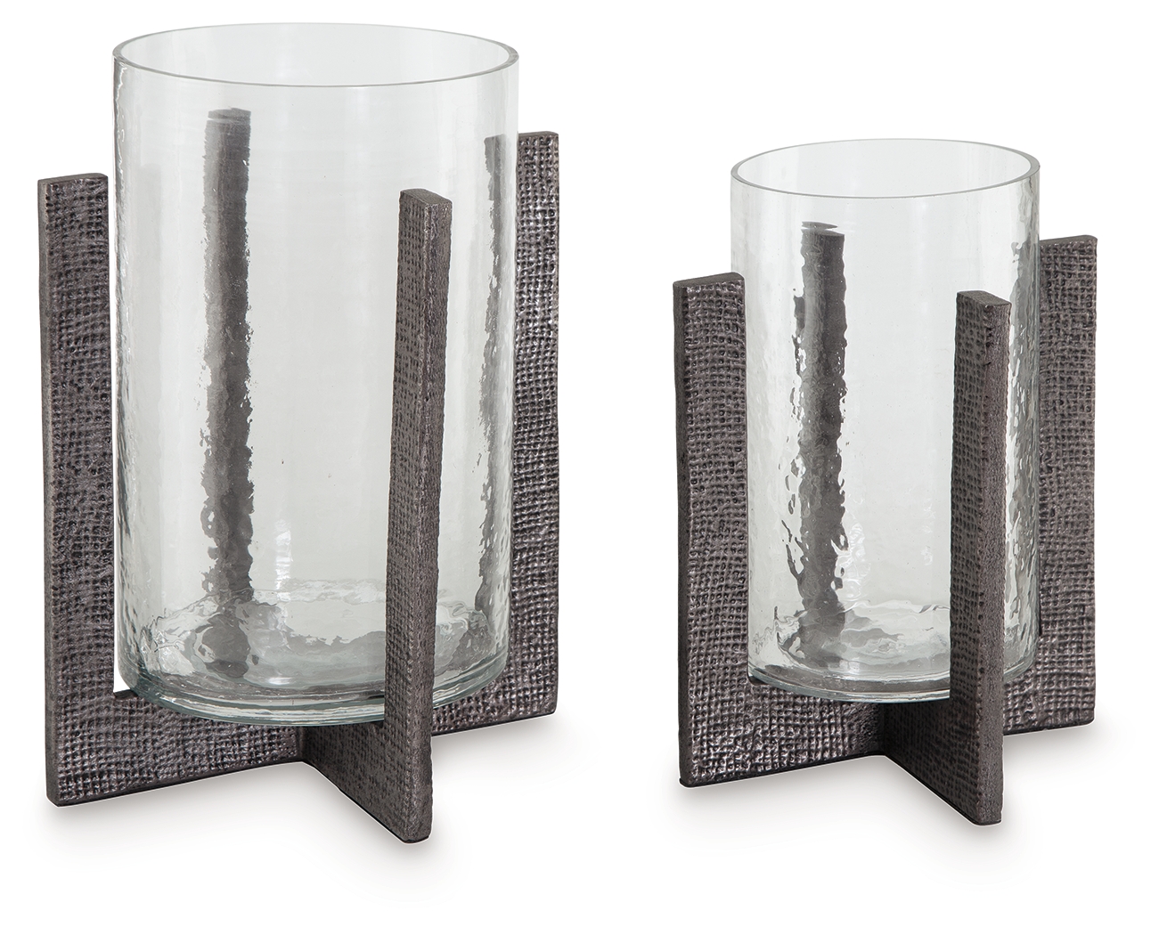 Garekton - Candle Holder Set (Set of 2) - Clear / Pewter Finish