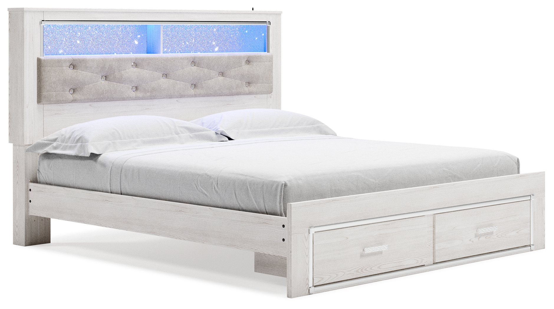 Altyra - King Upholstered Bookcase Bed With Storage - White