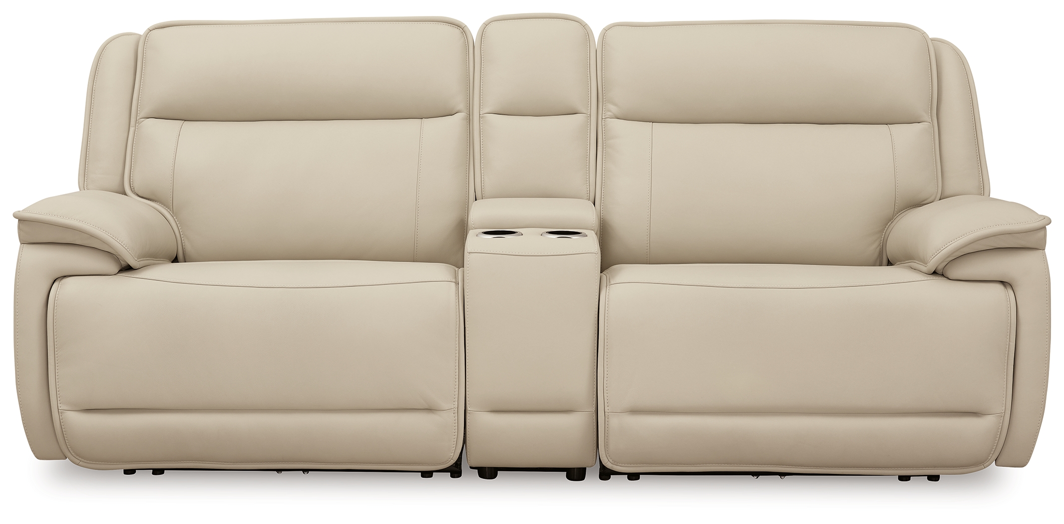 Double Deal - 2-Piece Power Reclining Loveseat Sectional With Console - Almond