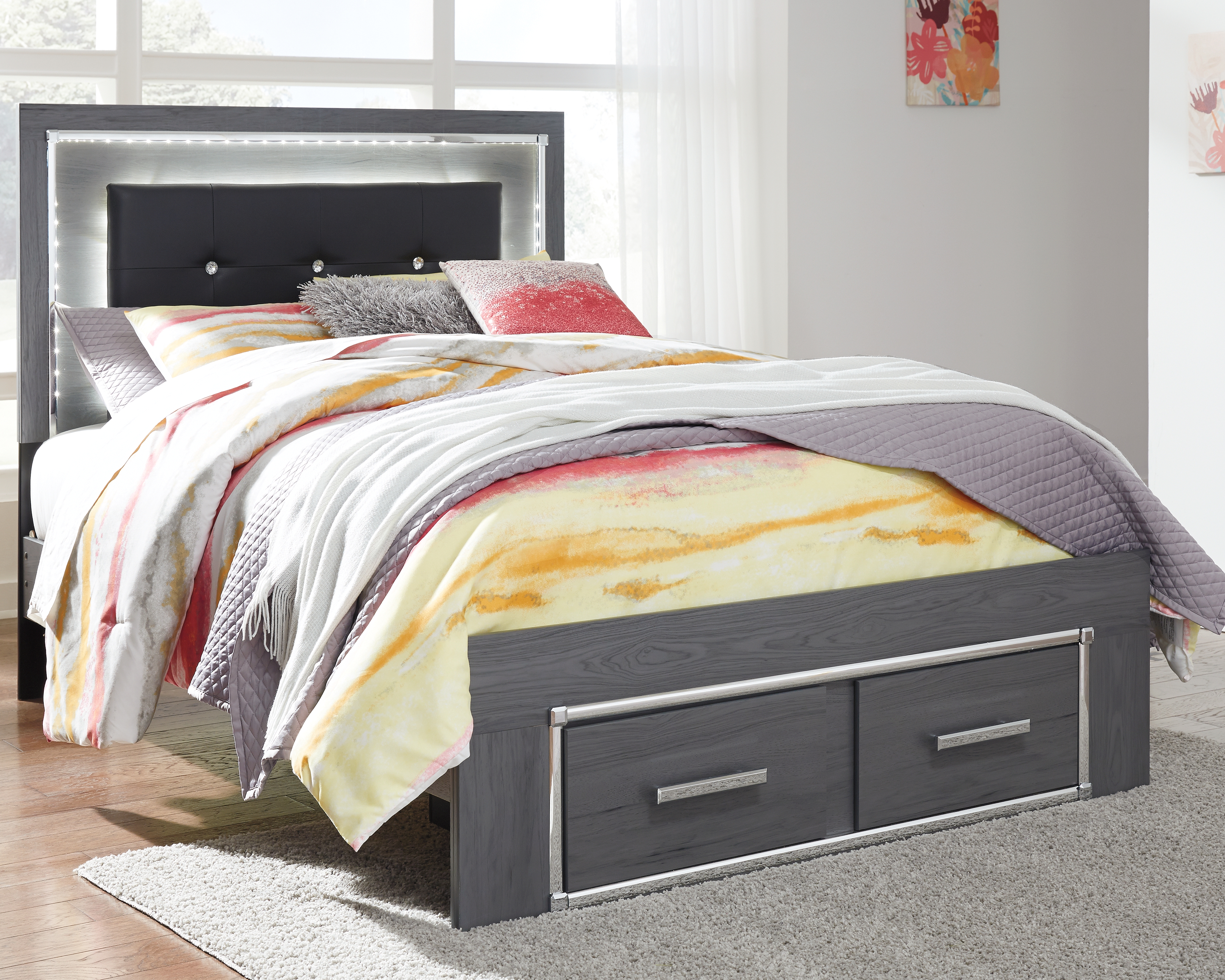 Lodanna - Full Panel Bed with Storage - Gray