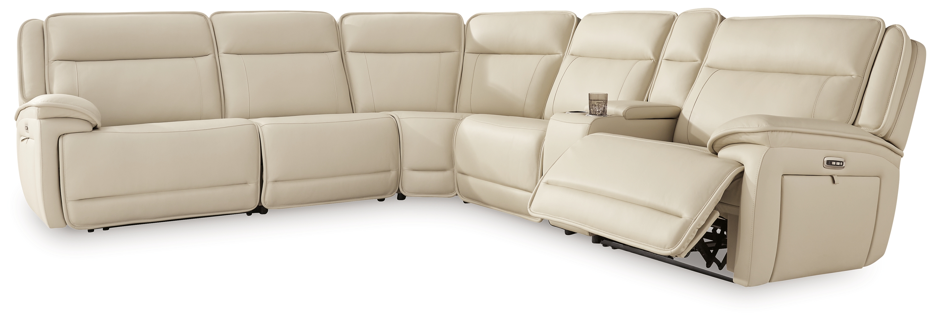 Double Deal - 6-Piece Power Reclining Sectional With Console - Almond