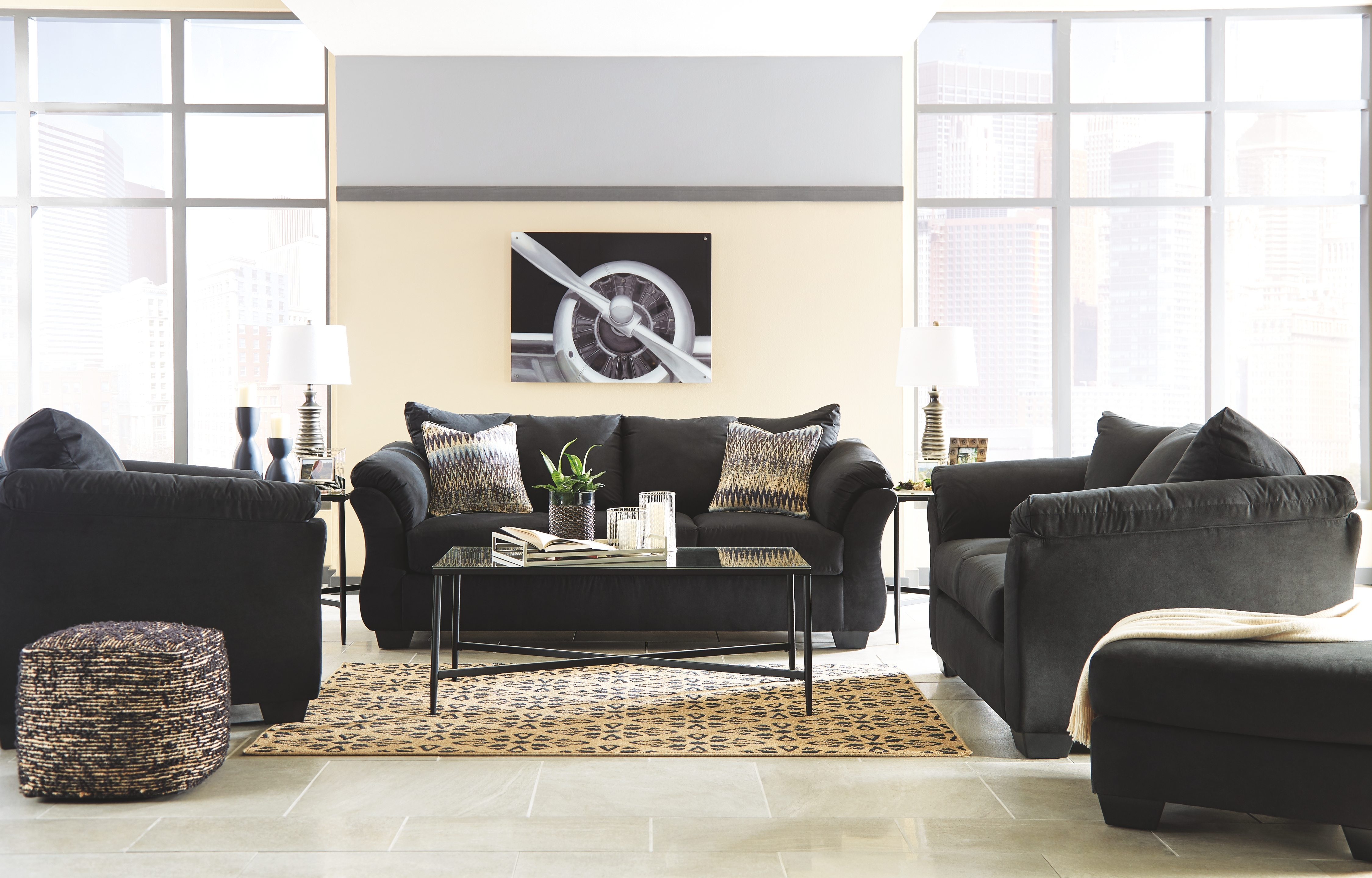 Darcy - 4 Pc. - Sofa, Loveseat, Chair, Ottoman - Black