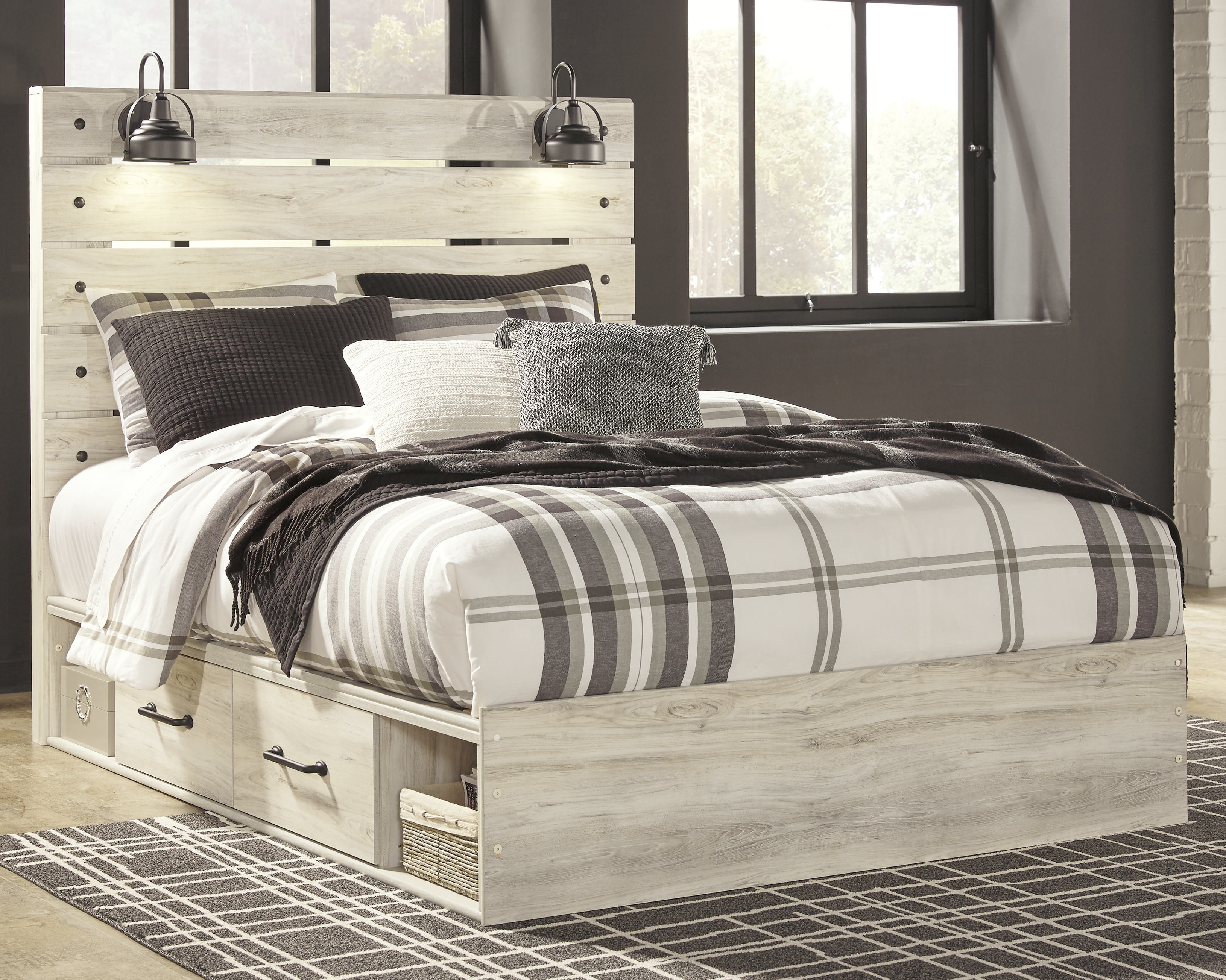 Cambeck - Queen Panel Bed with Side Storage Drawers - Whitewash