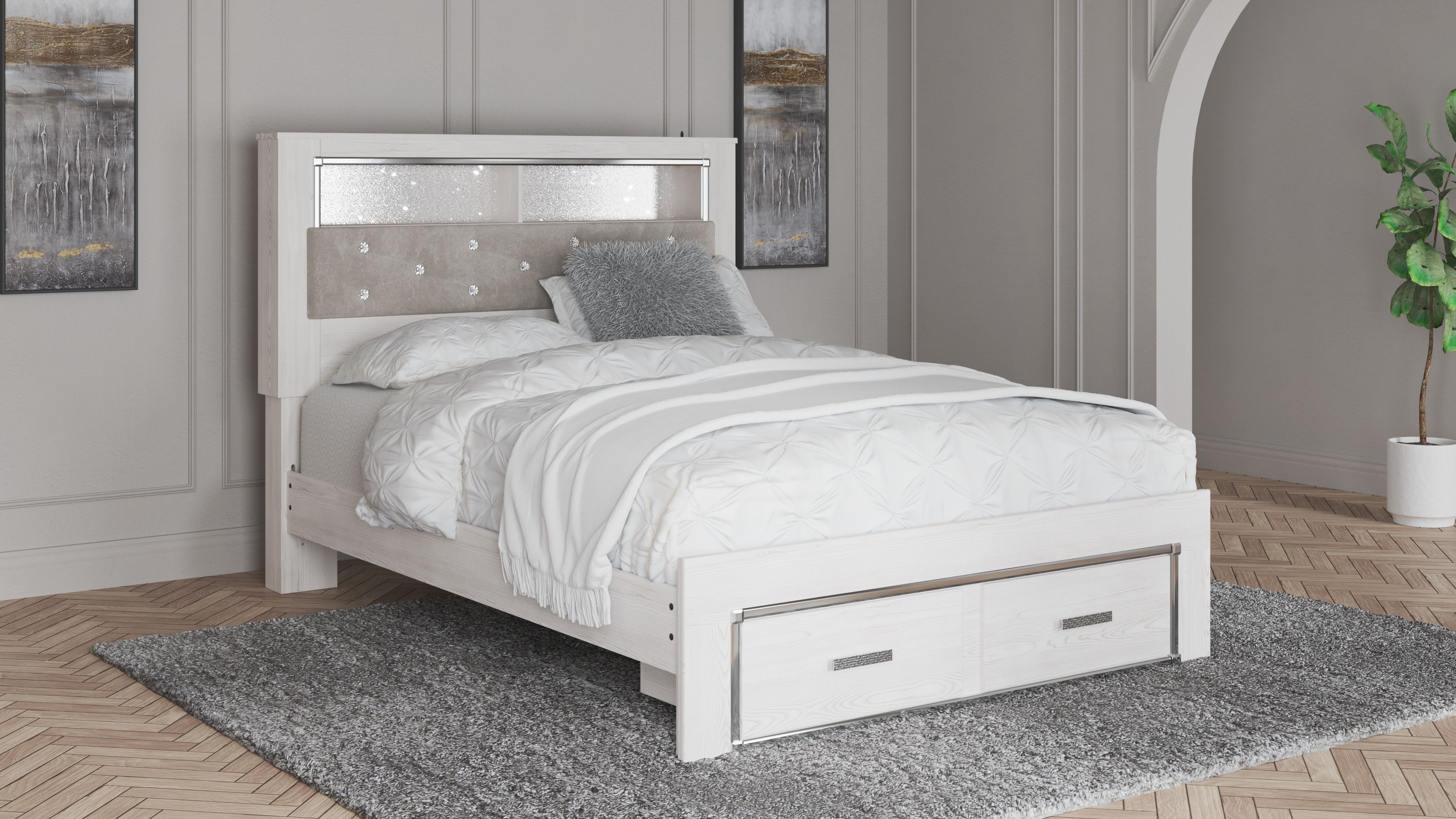 Altyra - Queen Panel Bookcase Bed with Footboard Storage - White