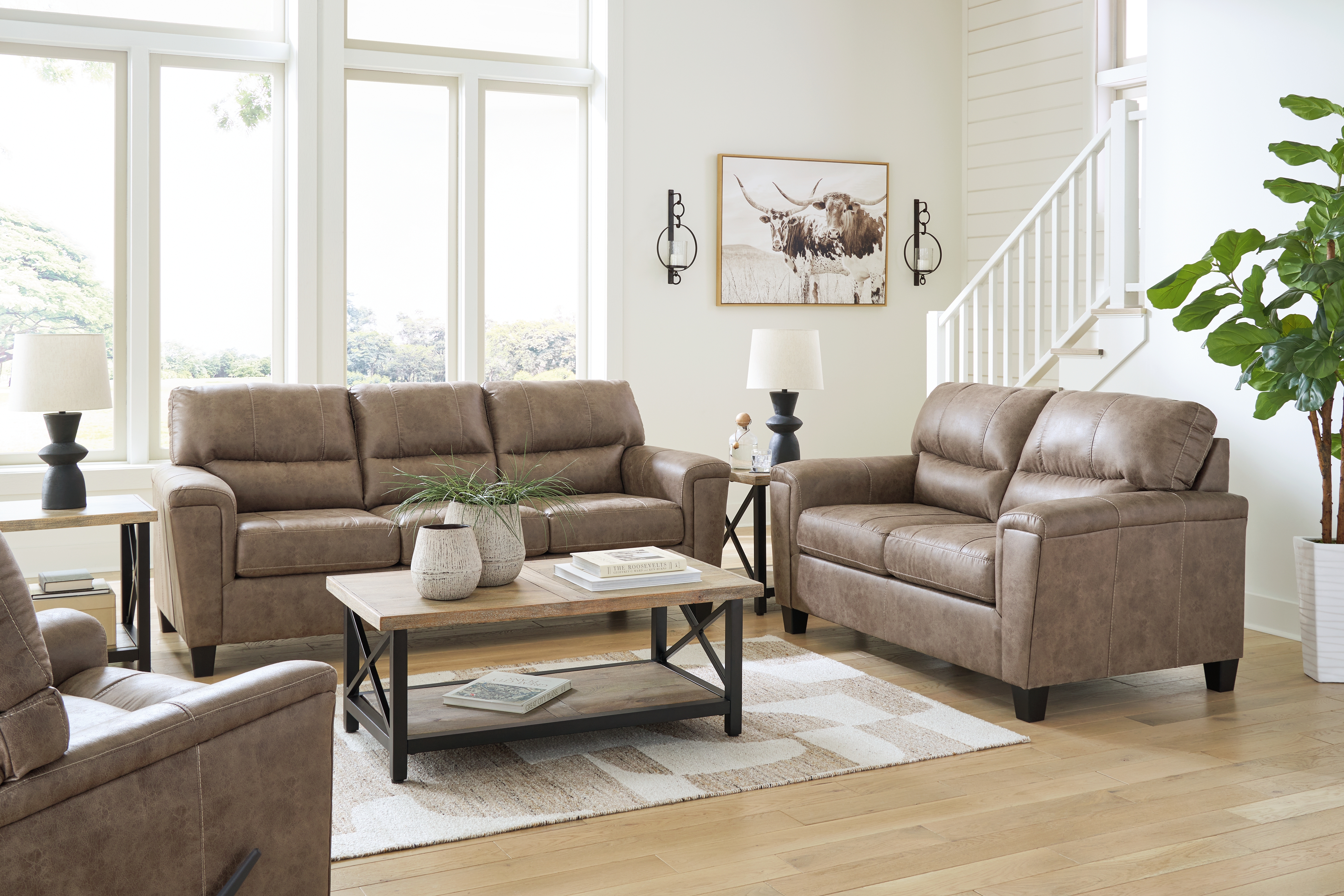Navi - 3 Pc. - Sofa, Loveseat, Rocker Recliner - Fossil