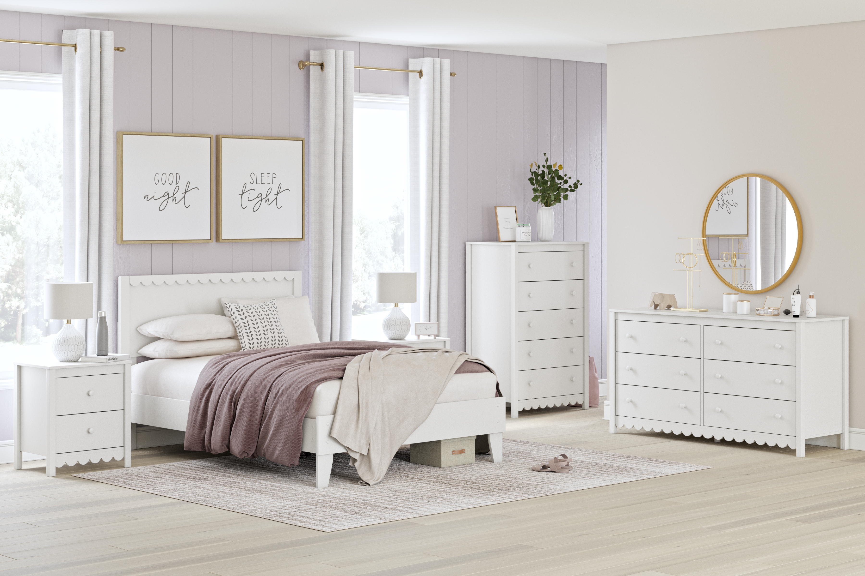 Hallityn - 3 Pc. - Dresser, Full Panel Platform Bed - White