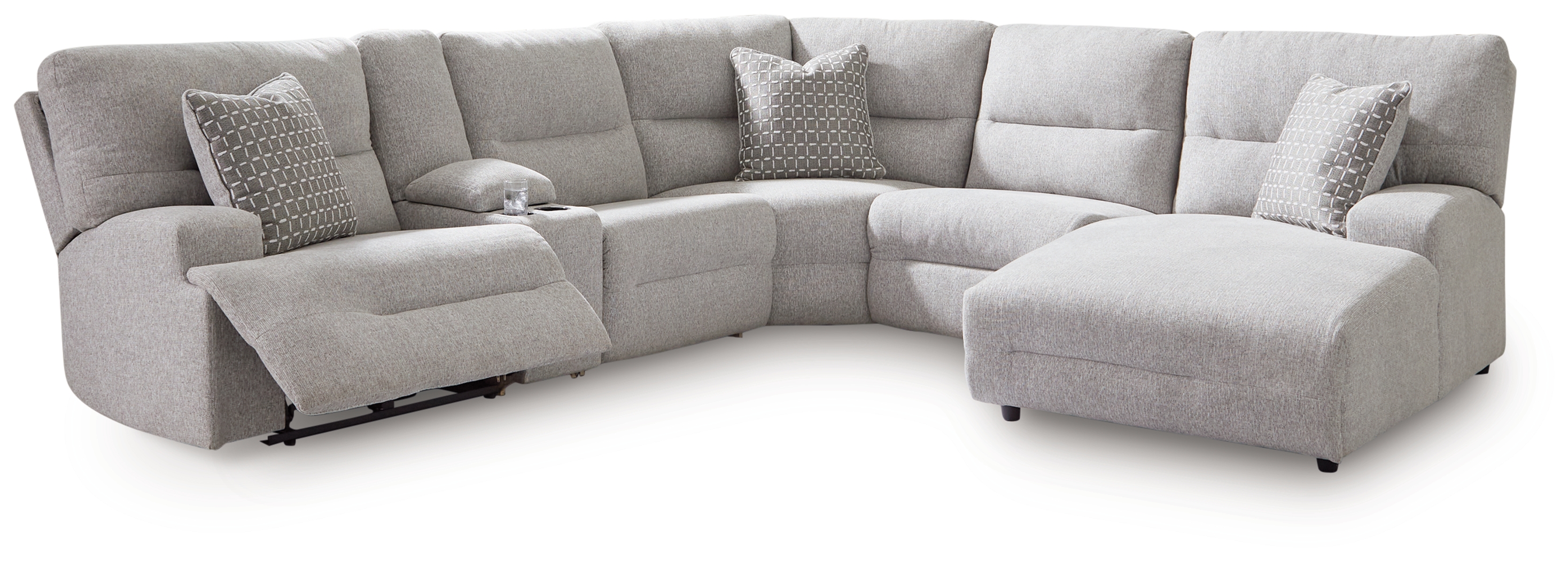 Acklen Place - 6-Piece Power Reclining Sectional With Raf Power Reclining Back Chaise - Pewter
